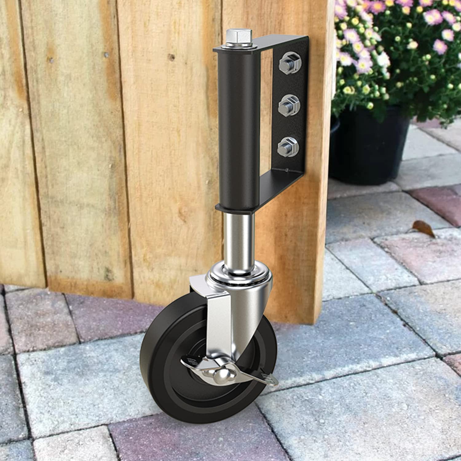 HOLKIE Heavy Duty Gate Caster, Spring Loaded Gate Wheel, Swivel Gate Caster Wheel for Wooden Gate and Fence 220LBS Capacity