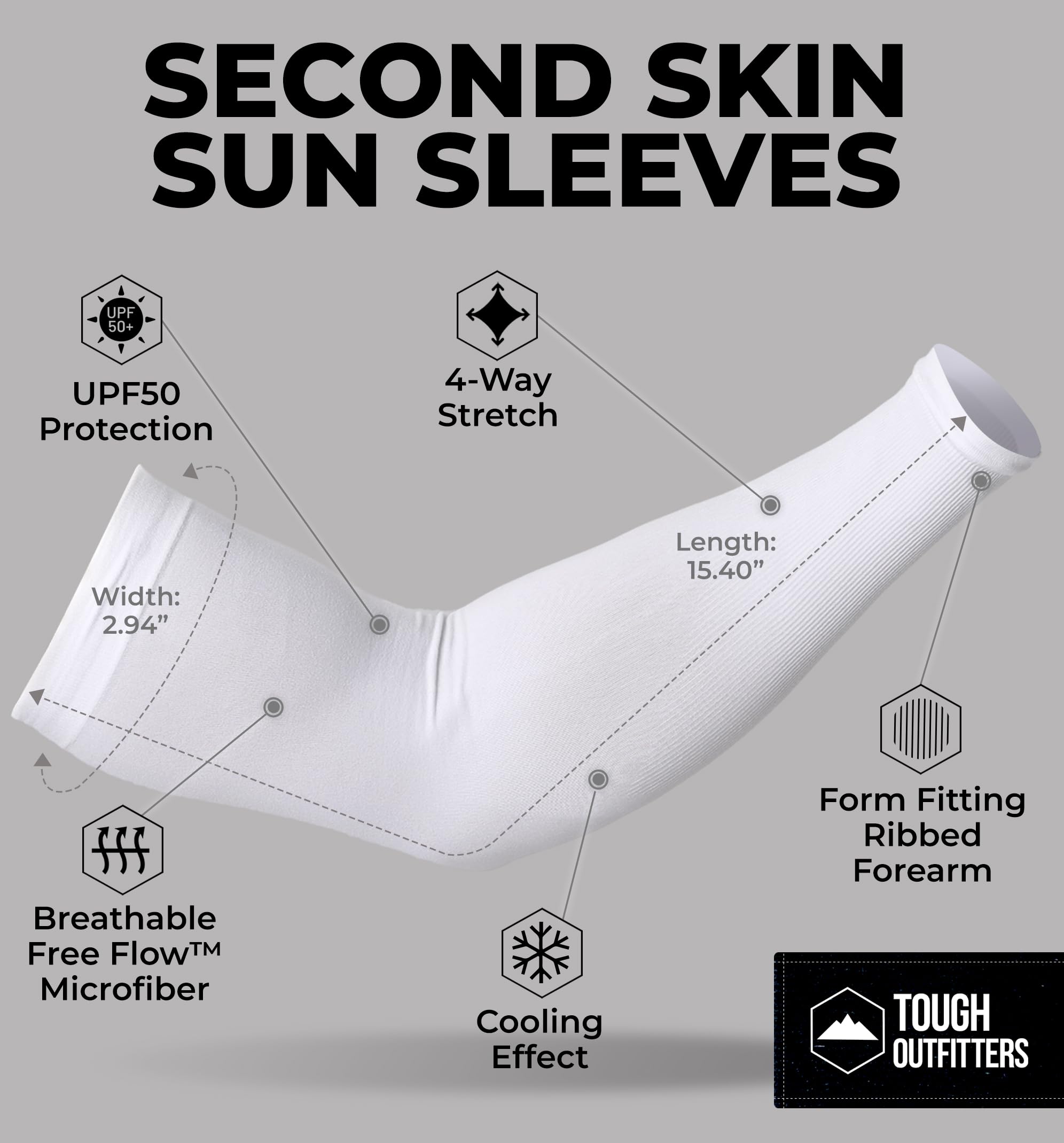 Tough Outdoors UV Arm Sleeves for Men and Women - Sun Protection Sleeves - Compression, Golf, Baseball, Cooling, Tattoo Arm Sleeve - Mangas Para El Sol Para Hombre