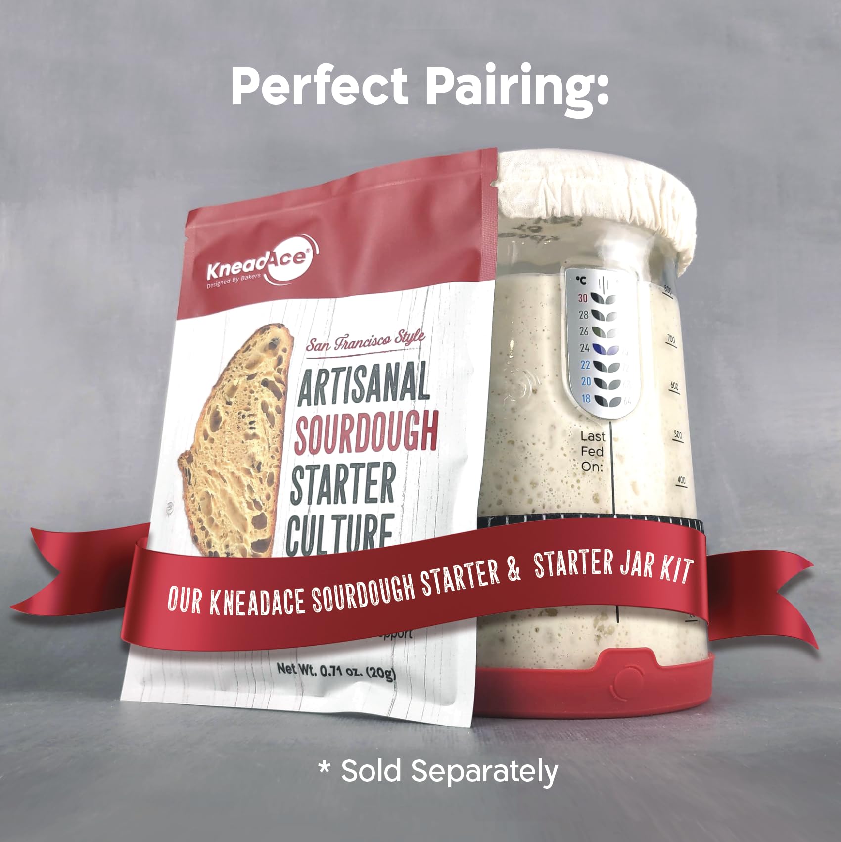 KNEADACE Pro Sourdough Starter Kit - 34oz Large Capacity Glass Fermentation Jar with Lid & Tracker, Sourdough Starter Fermenter for Homemade Sourdough, Bread Dough Prep & Culinary Fermentation, 1 Set