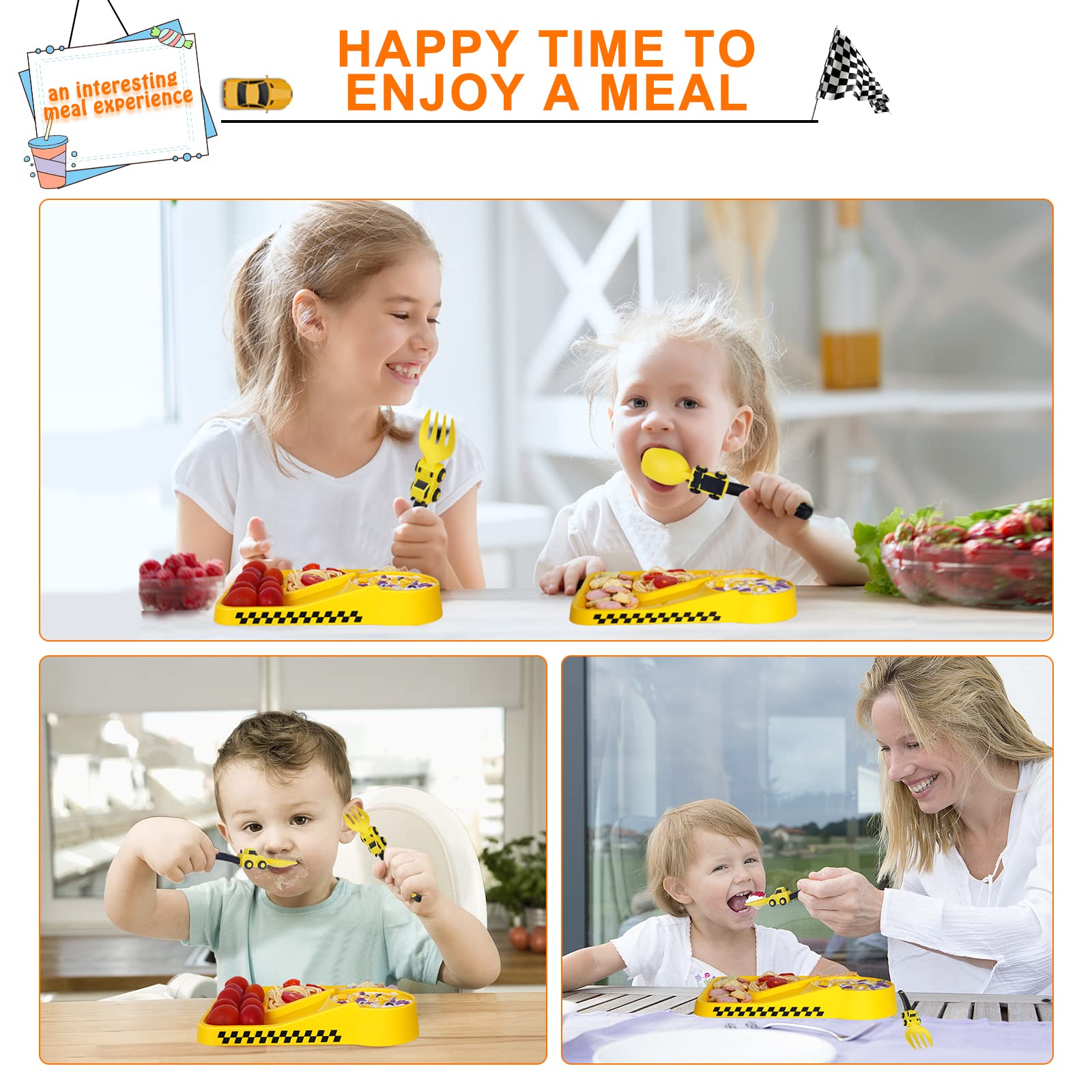 Deinyi Construction Toddler Utensils - Toddler Forks and Spoons - Kids Construction Truck Toys - Forks and Spoons Silverware Set - Christmas Birthday Gift Kids Toys for 1 2 3 4 5 year old, Yellow