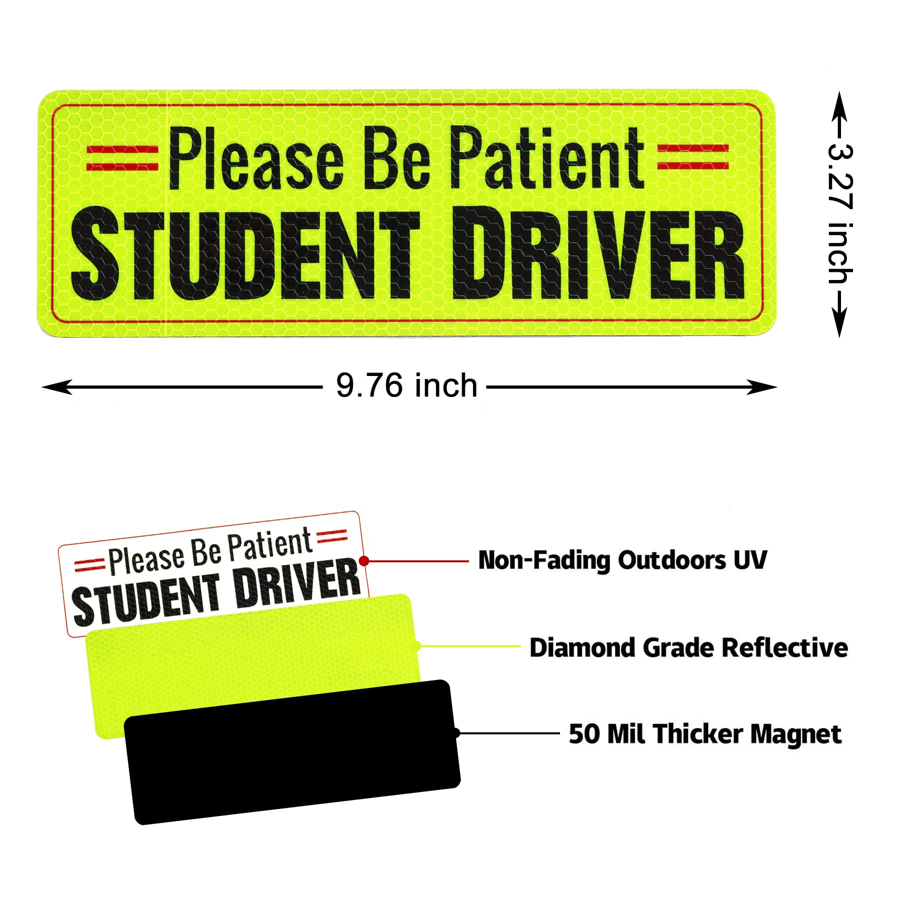 SINGARO Student Driver Magnet for Car,Please Be Patient Student Driver,Magnetic Student Driver Sign,3Pcs Reflective Novice Driver Sticker,New Driver Decal for Car Removable Exterior Accessories(Black)