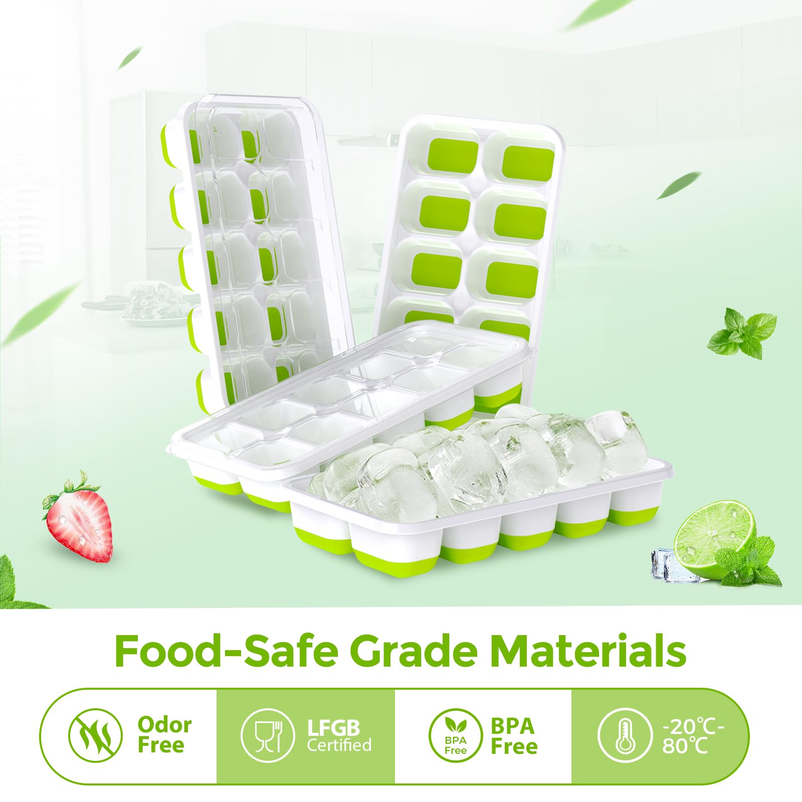 DOQAUS Ice Cube Trays 4 Pack, 40 pcs Silicone Ice Cubes Tray Maker with Spill-Resistant Removable Lid, Easy Release & Pop out, LFGB and BPA Free, Stackable Flexible, for Soup, Food, Cocktail, Coffee