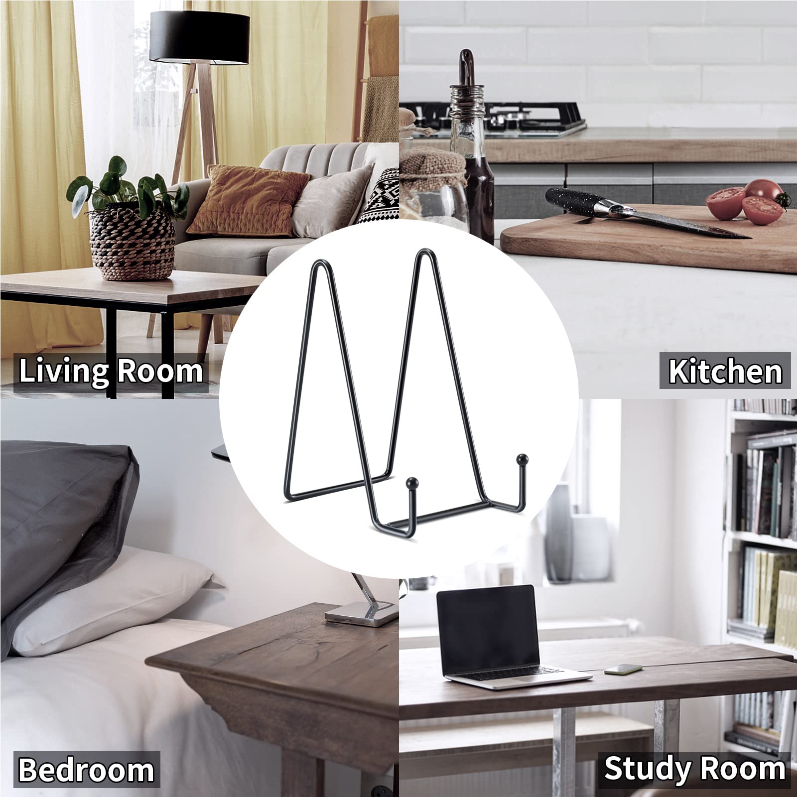 Kruodop 3 Pack 6 Inch Plate Stands for Display, Plate Holder Display Stand, Picture Frame Stand Black Metal Frame Holder Stands for Book,Small Easel,Decorative Plate,Photo and Platter,Tabletop Art