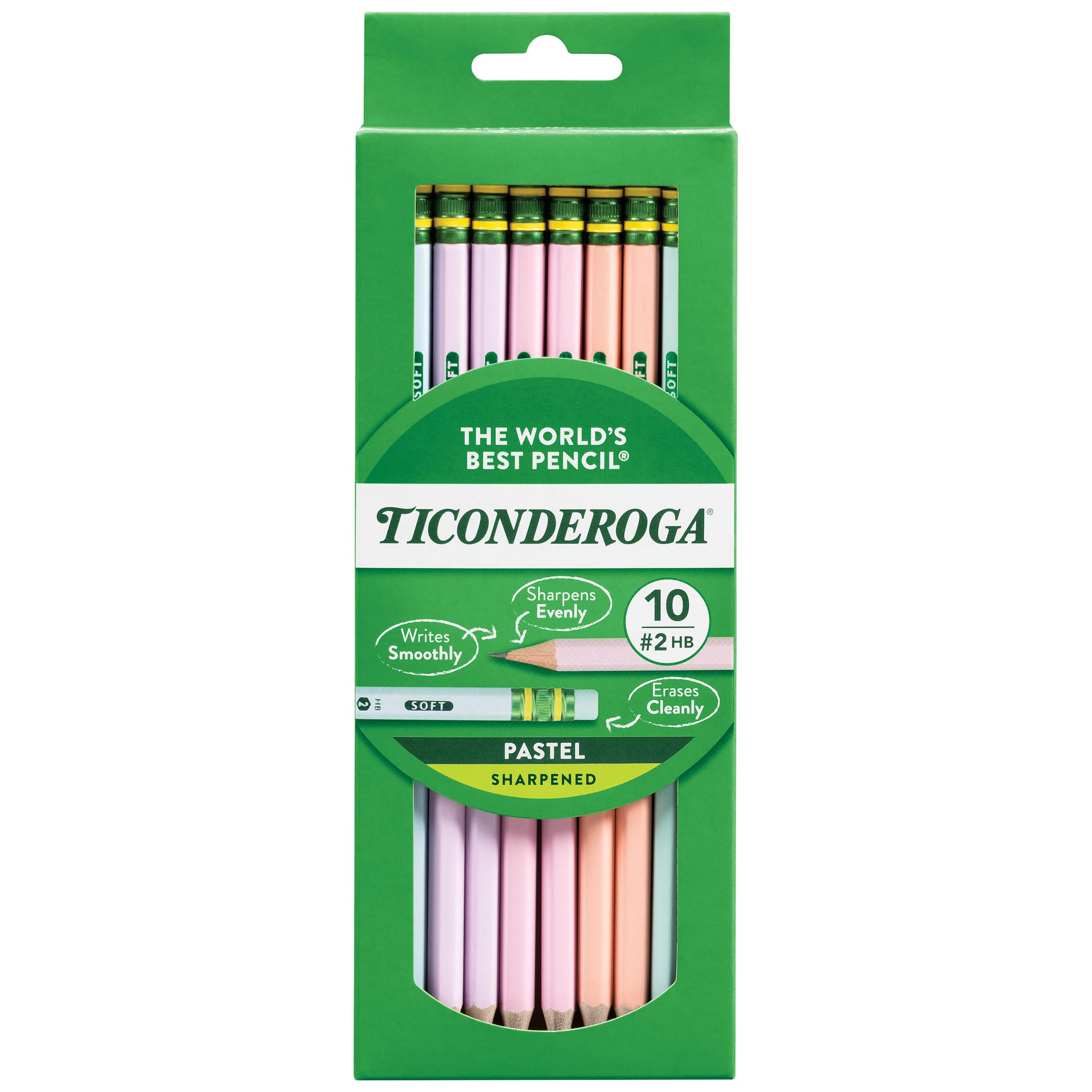 Ticonderoga Wood-Cased Pencils, Pre-Sharpened, #2 HB Soft, Neon Colors, 10 Count