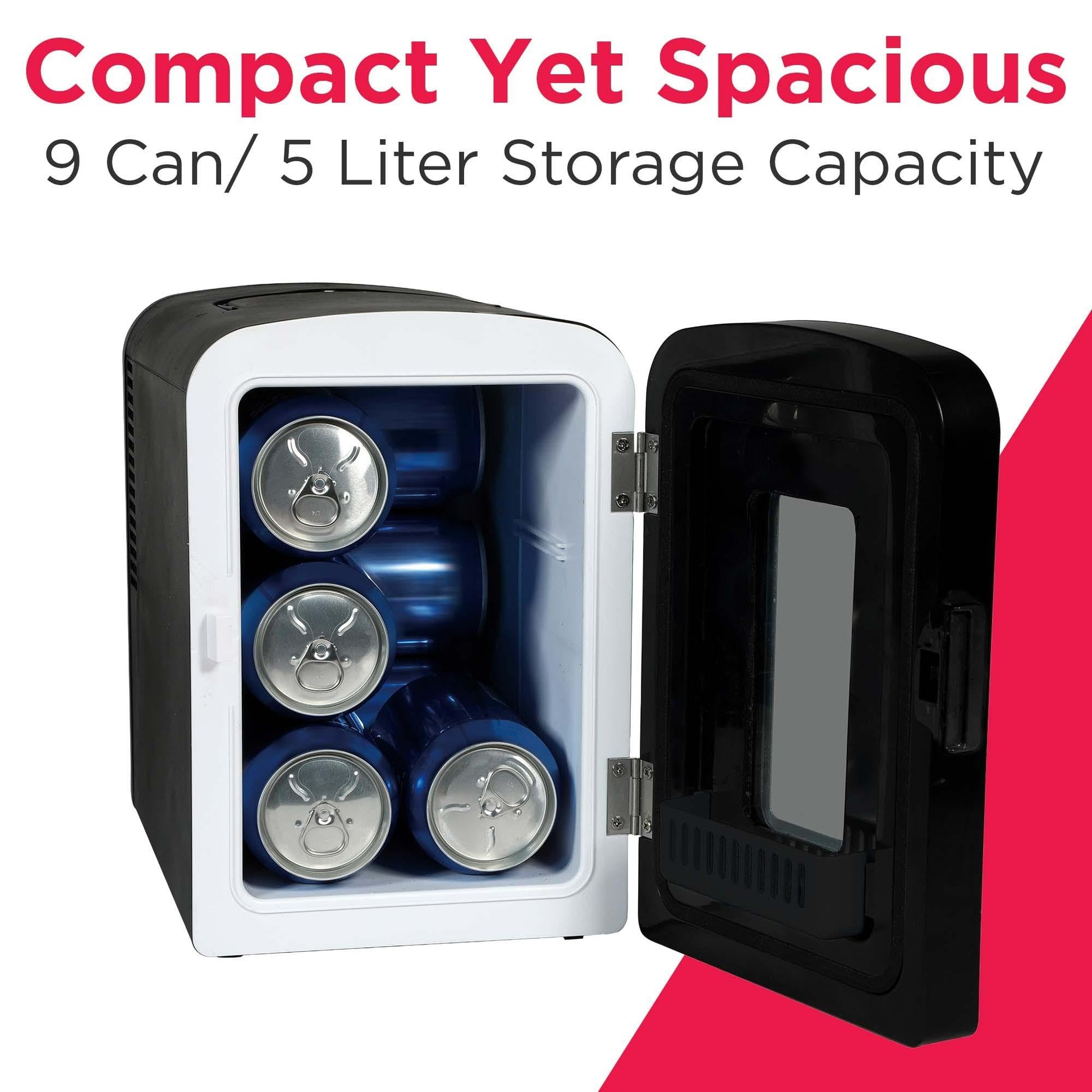 Frigidaire Portable 9-Can Mini Cooler Fridge, 5L, Brushed Stainless Rugged, Window, EFMIS189-SS, Clear Door, Glass