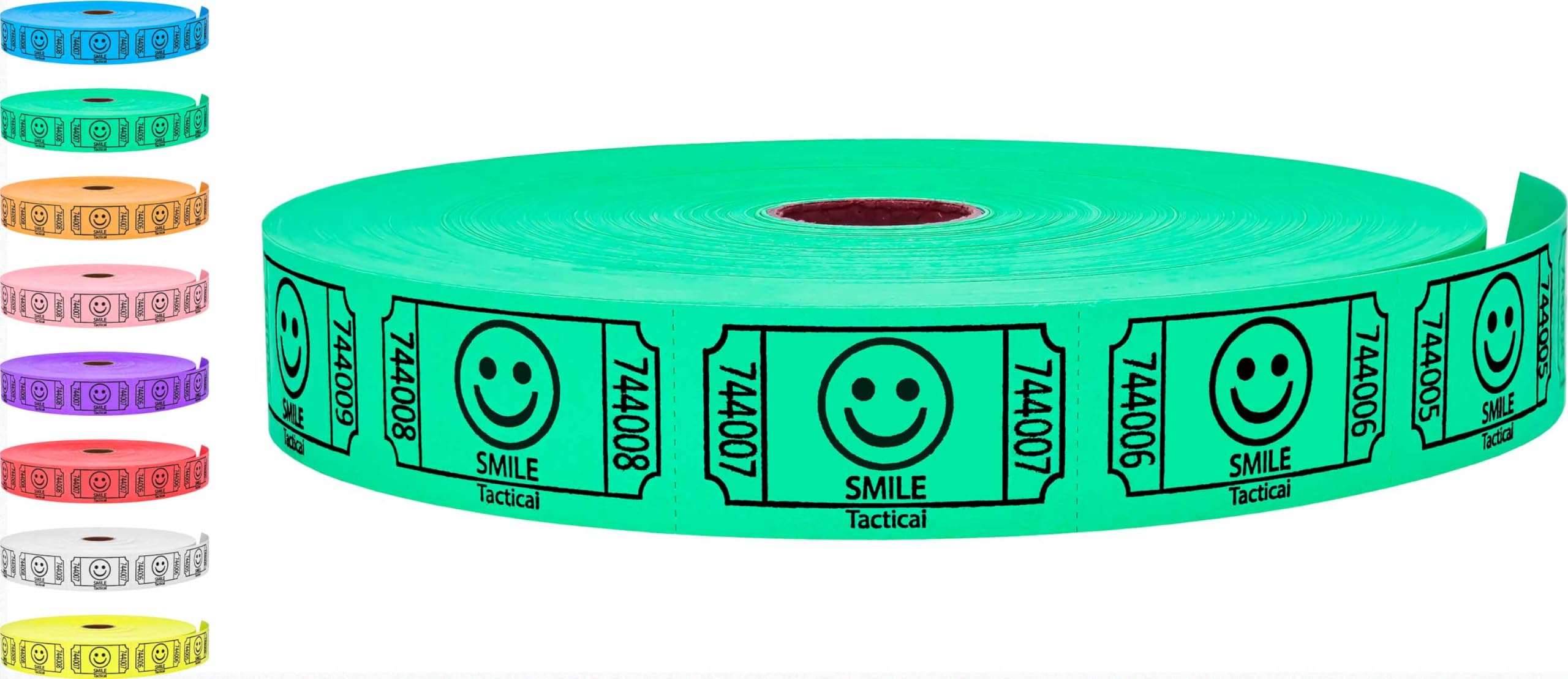 Tacticai 2000 Raffle Tickets, Smile, Blue (8 Color Selection), Single Roll, Ticket for Events, Entry, Class Reward, Fundraiser & Prizes