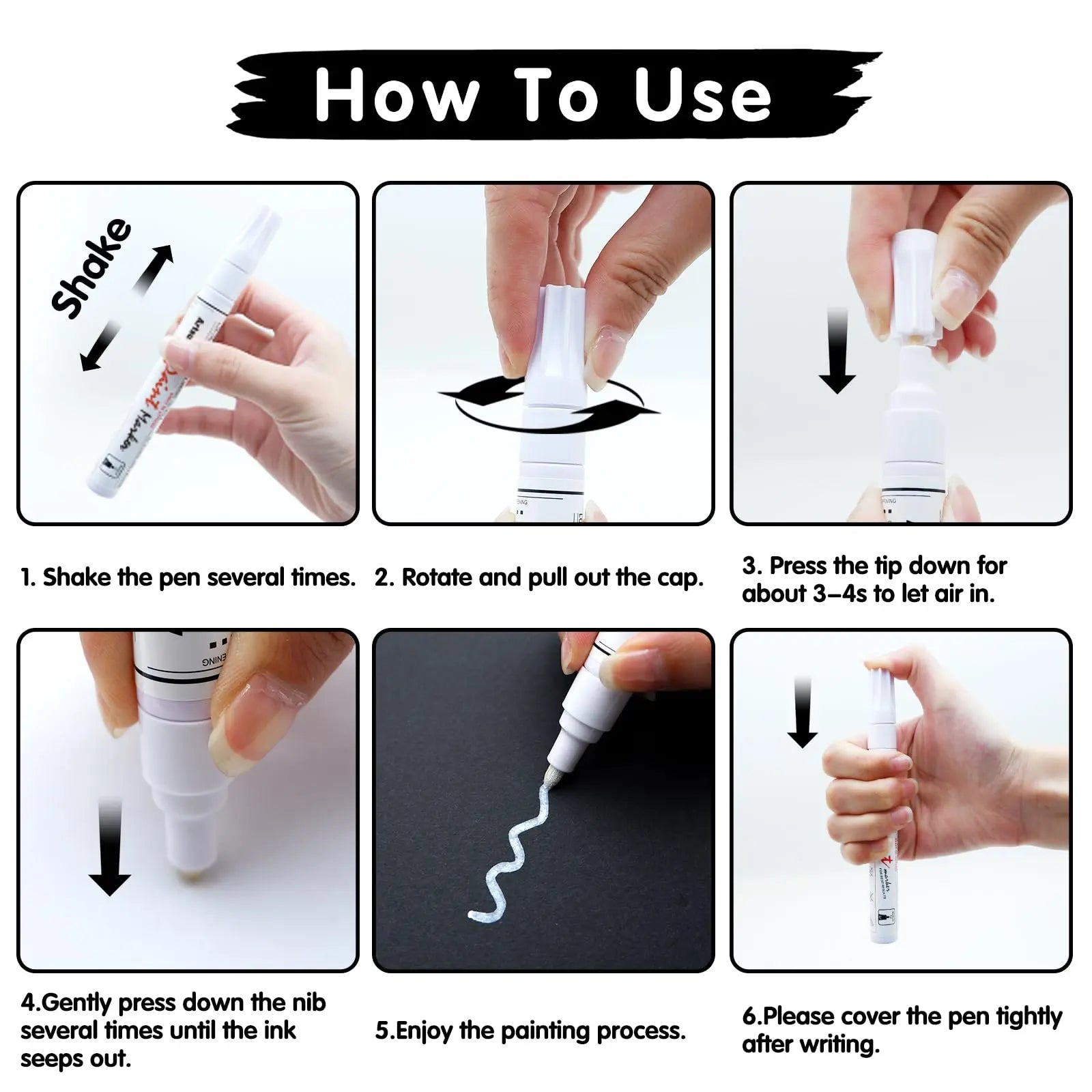 Artsunlvy White Paint Pens marking pens Permanent Markers - 2 Pack Oil Based Waterproof Markers for Tire, Rubber,Wood, Rocks, Metal, Canvas,Plastic, Dark Surface,Craft office Supplies,Medium Point