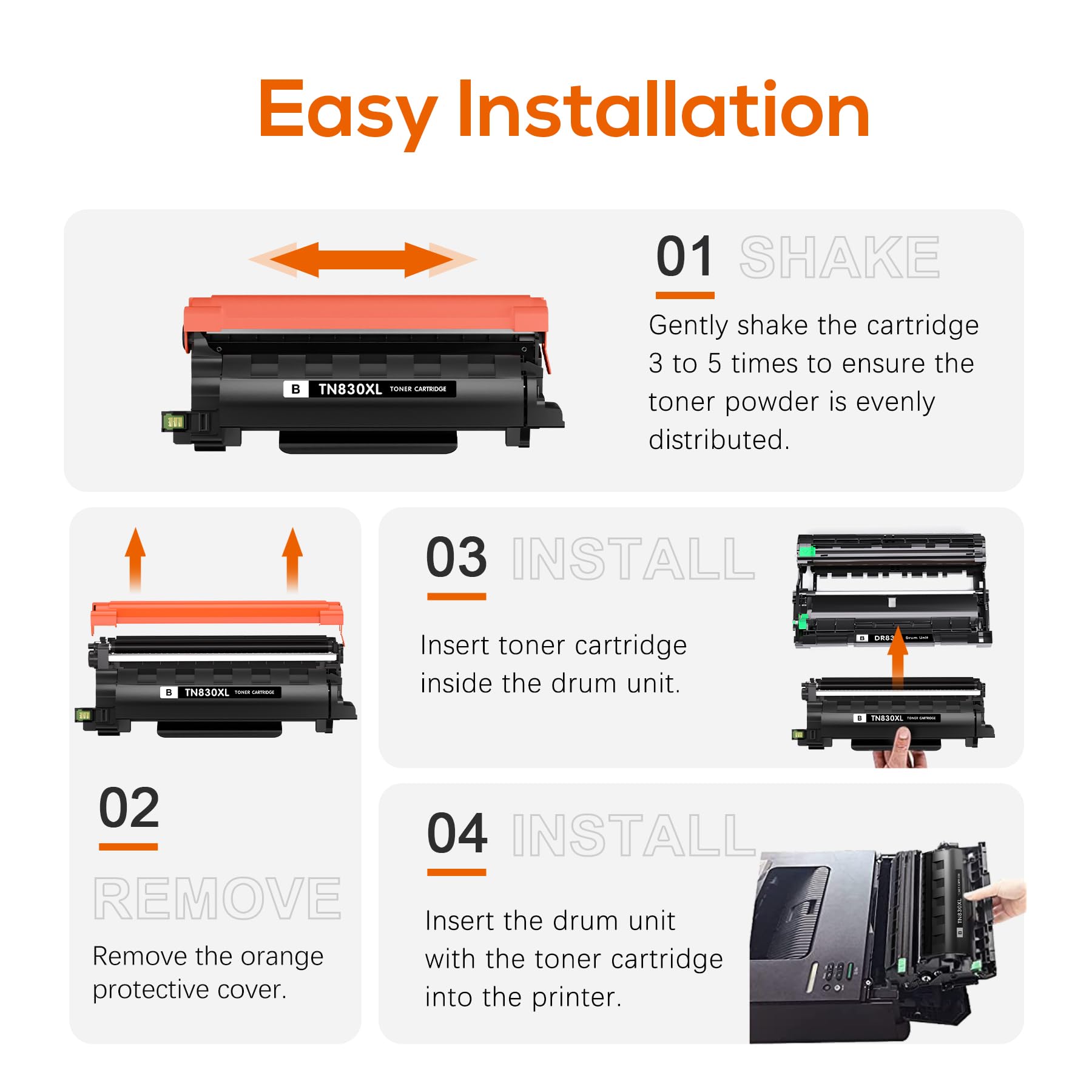 Jeostarky Compatible TN830XL Toner Replacement for Brother TN830XL TN830 XL Toner use with HL-L2460DW HL-L2405W HL-L2400D HL-L2480DW MFC-L2820DW MFC-L2760DW DCP-L2640DW MFC-L2900DW (Black,2 Pack)