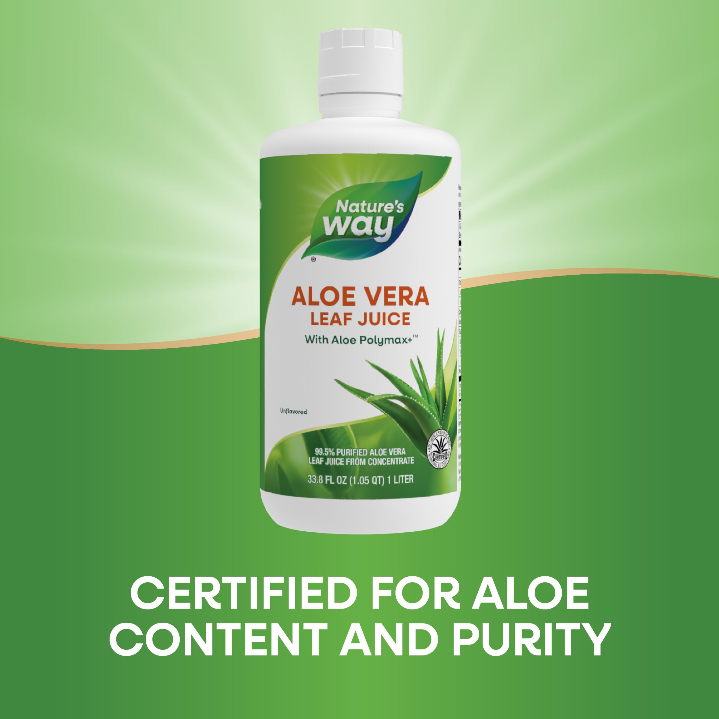 Nature's Way Aloe Vera Leaf Juice with Polymax+, 99.5% Purified Aloe Vera Leaf Juice from Concentrate, Unflavored, 33.8 Fl Oz