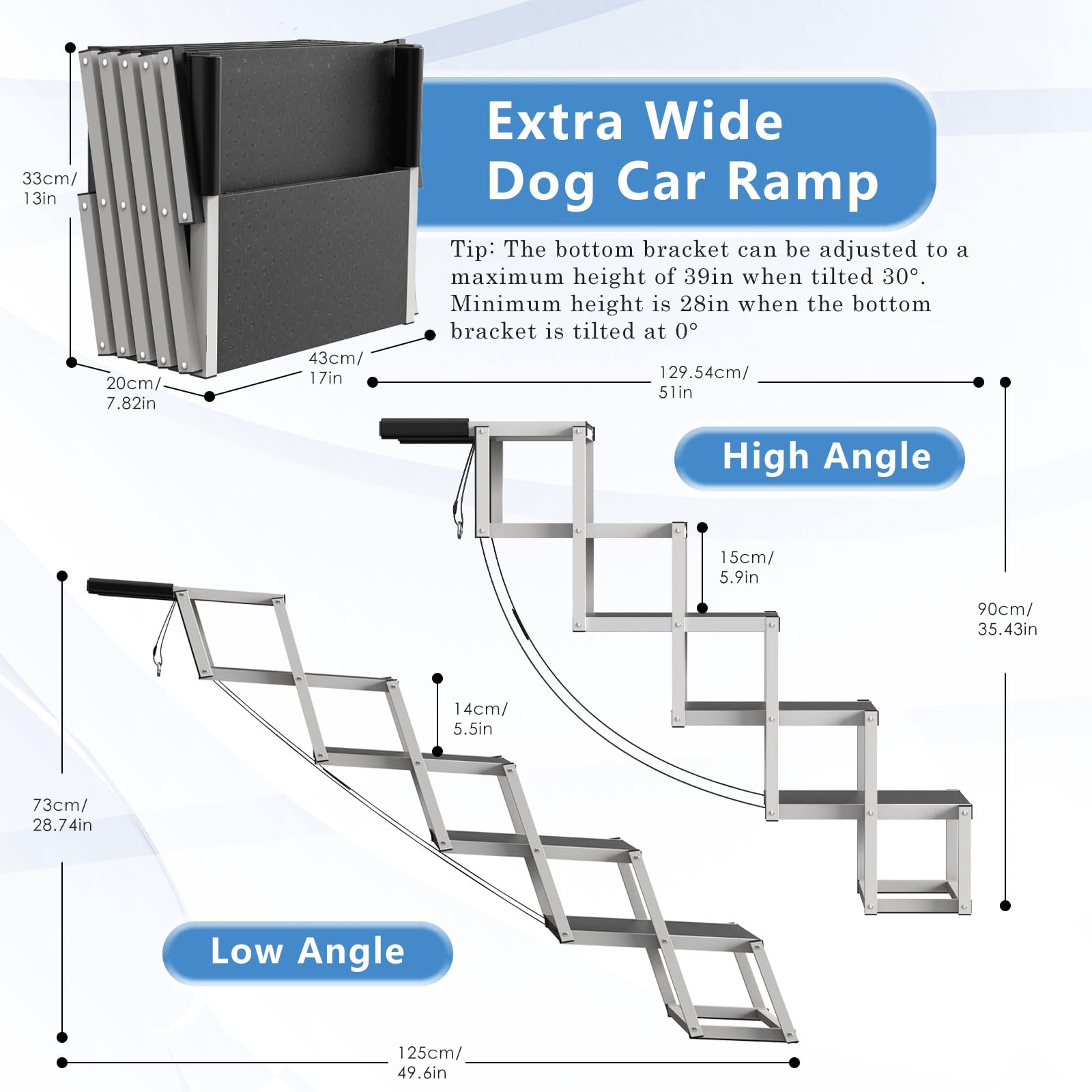 Deergym Dog Stairs for Large Dogs - 5 Step Foldable Dog Ramp for Car Non-Slip Surface Support up to 230lbs - Suitable for SUV,Truck, Sofas, Bed