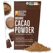 BetterBody Foods Organic Cacao Powder, Rich Chocolate Flavor, Non-GMO, Gluten-Free, Cocoa, 16 ounce, 1 lb bag