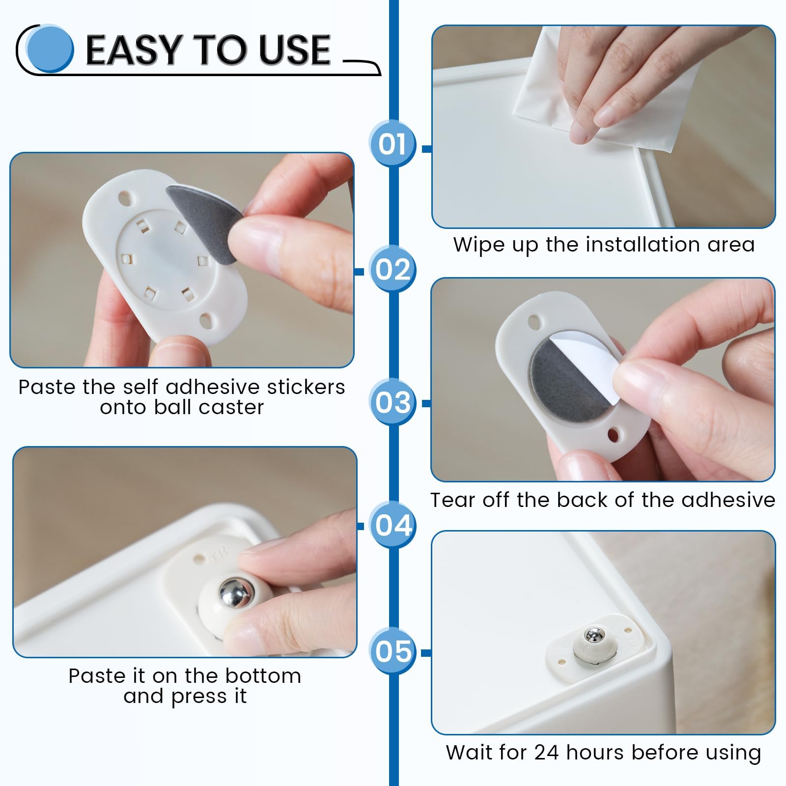 Self Adhesive Caster Wheels, Appliance Rollers for Kitchen Appliances, 360° Swivel Mini Universal Wheel Roller Casters, Sticky Pulley for Trash Can, Storage Box, Appliance Slider (8, White-Swivel)
