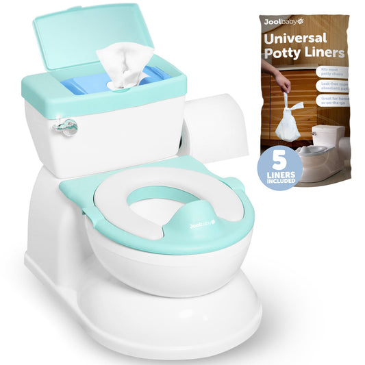 Real Feel 2-in-1 Potty with Wipes Storage, Flushing Sounds & Disposable Liners - Realistic Toilet - Easy to Clean & Assemble - Jool Baby (Aqua)