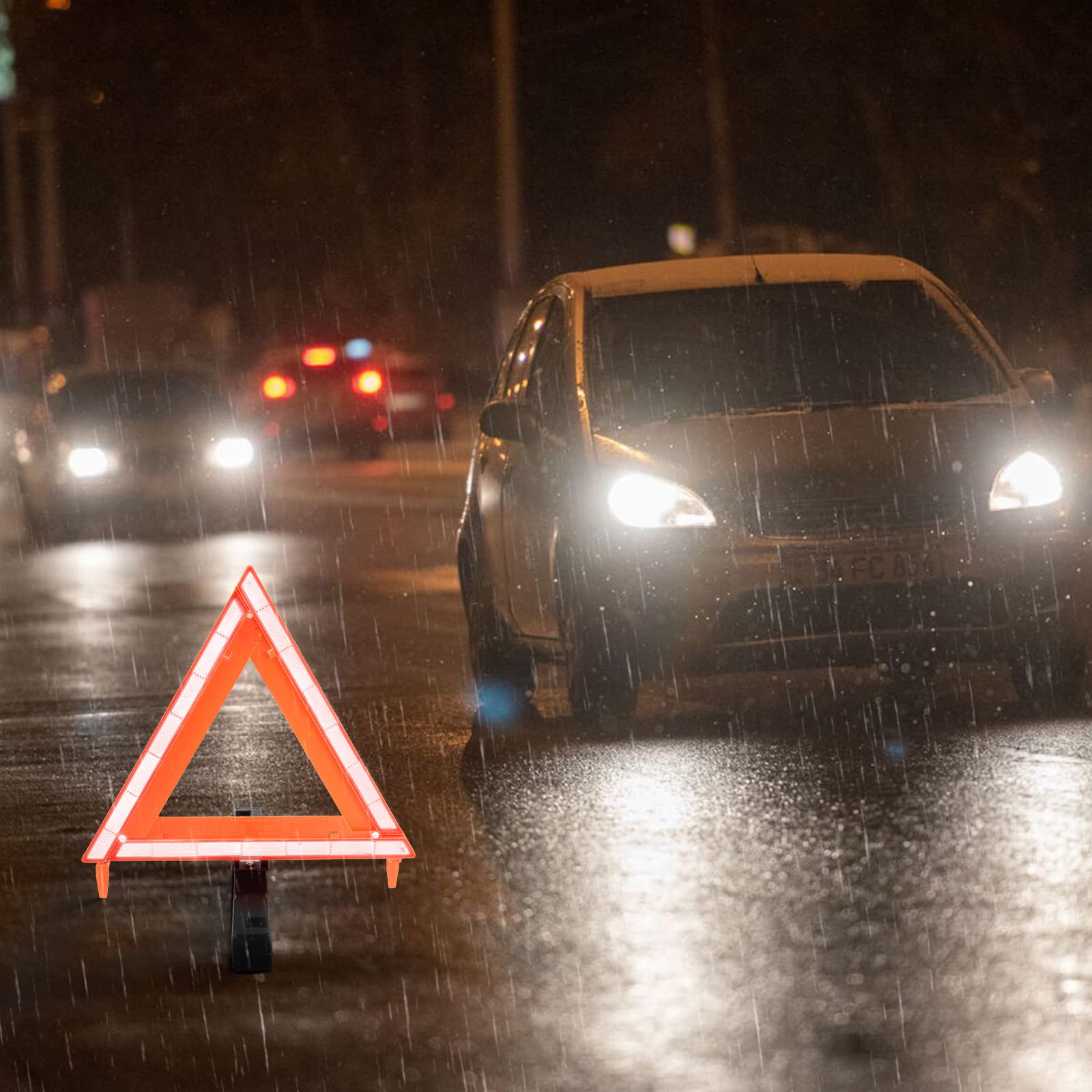 WORKKOOL Safety Triangles DOT Approved, Standard Warning Triangles Enmergency Reflector, Emergency Triangles for Vehicles with Carry Case(3 Pack,Without Sand)