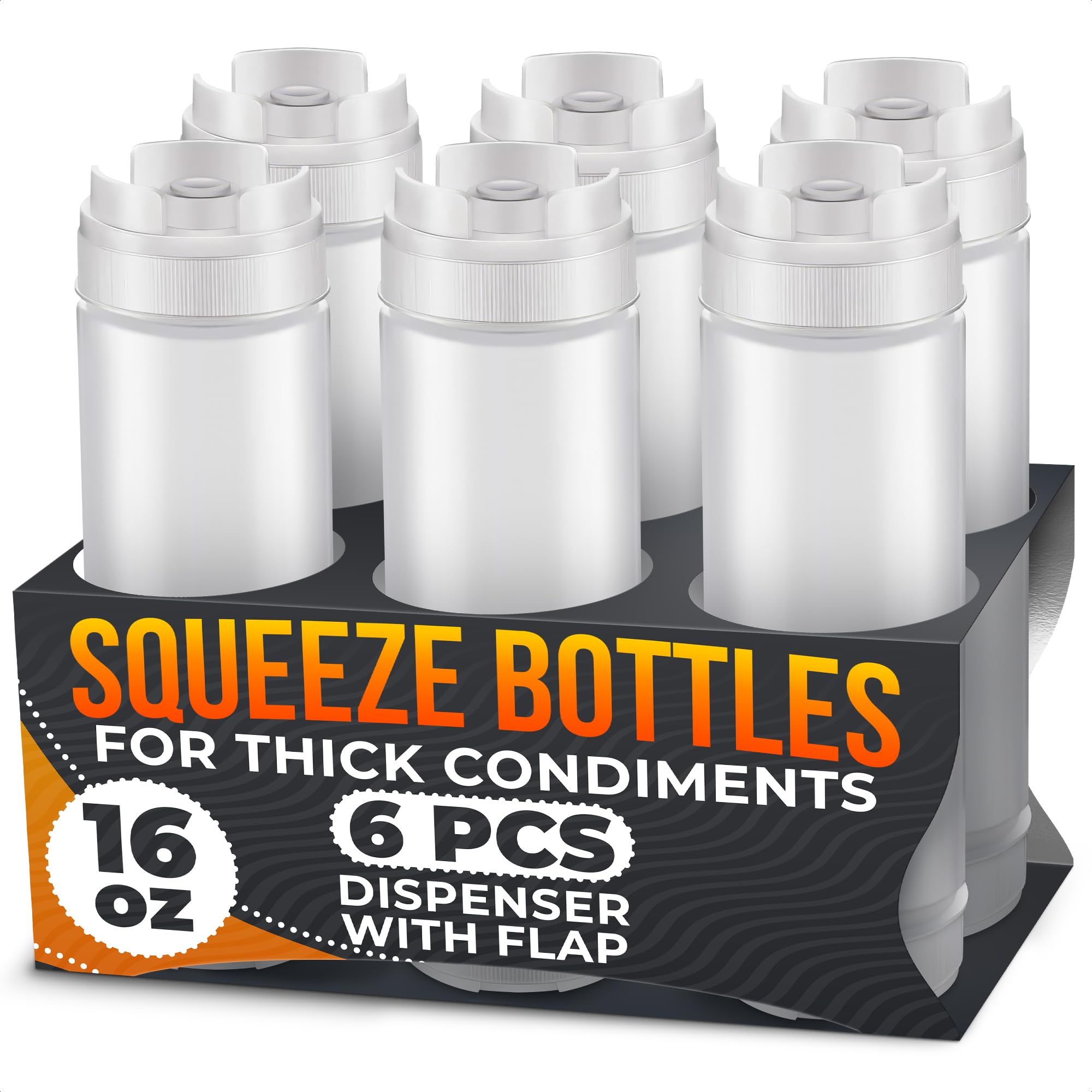 Set of 6 Condiment Squeeze Bottles for Sauces 16 oz - Easy-to-Fill Clear Bottles with Self-Closing Valve | Ready-to-Dispense for Dressings, Ketchup, Mustard & More, Durable, Reusable, Mess-Free Design
