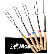 MalloMe Smores Sticks for Fire Pit Long - Marshmallow Roasting Sticks Smores Kit - Smore Skewers Hot Dog Fork Campfire Cooking Equipment, Camping Essentials S'mores Gear Outdoor Accessories 32" 5 Pack