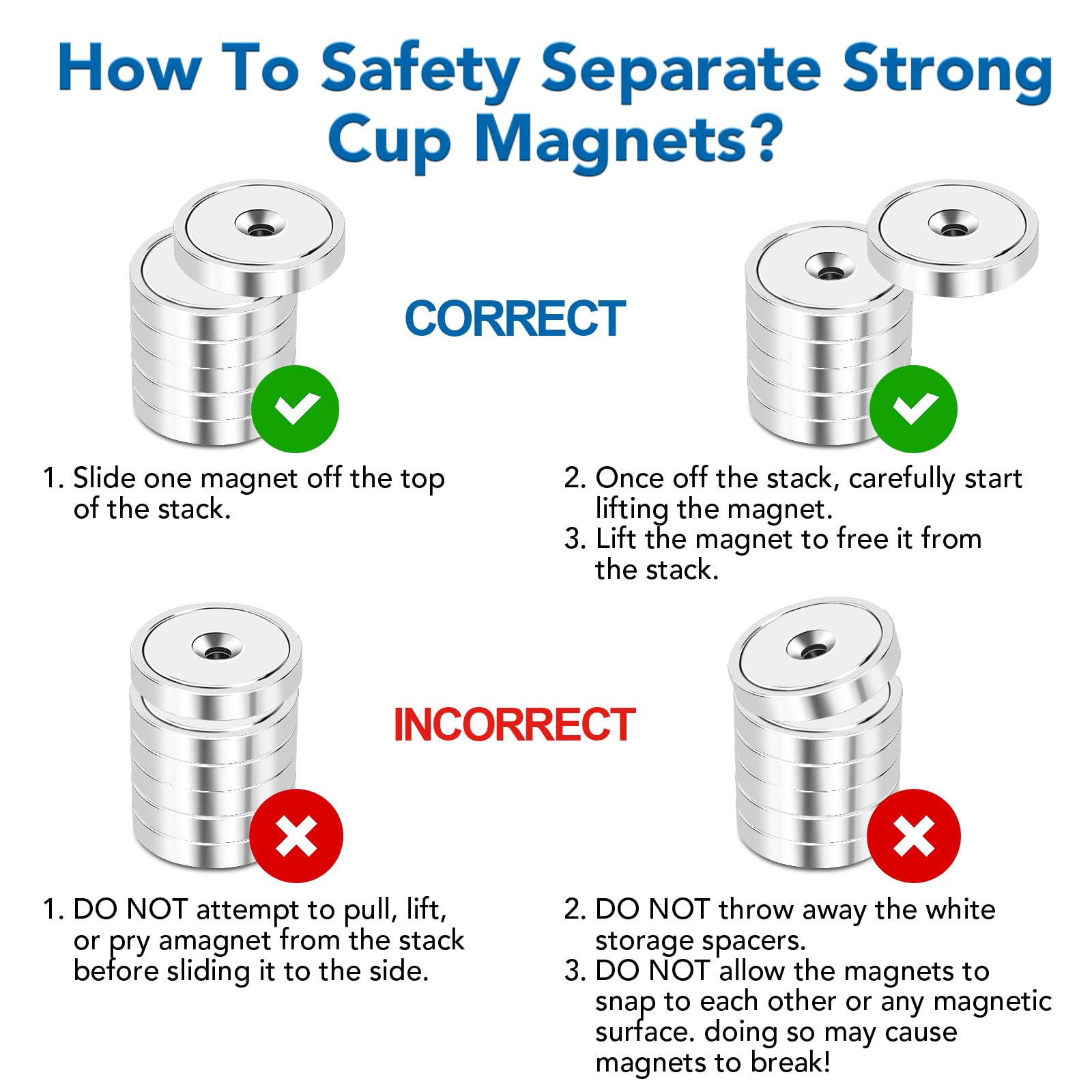 LOVIMAG Strong Magnets, 150lb+ Waterproof Strong Neodymium Cup Magnets with Screws for Wall Mounting,Rare Earth Magnet with Holes for Holding Tools Lifting, Hanging(Silver, 6 Pack)