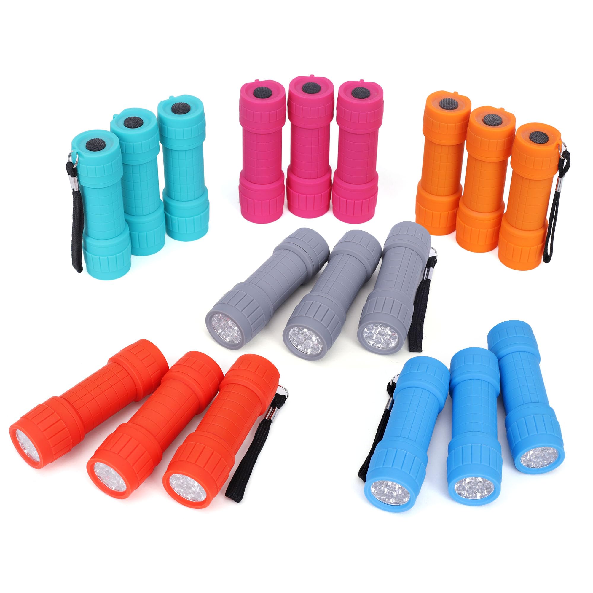 FASTPRO 18-Pack, 9-LED Mini Flashlight Set, AAA Batteries are Included and Pre-Installed, Perfect for Class Teaching, Camping, Wedding Favor