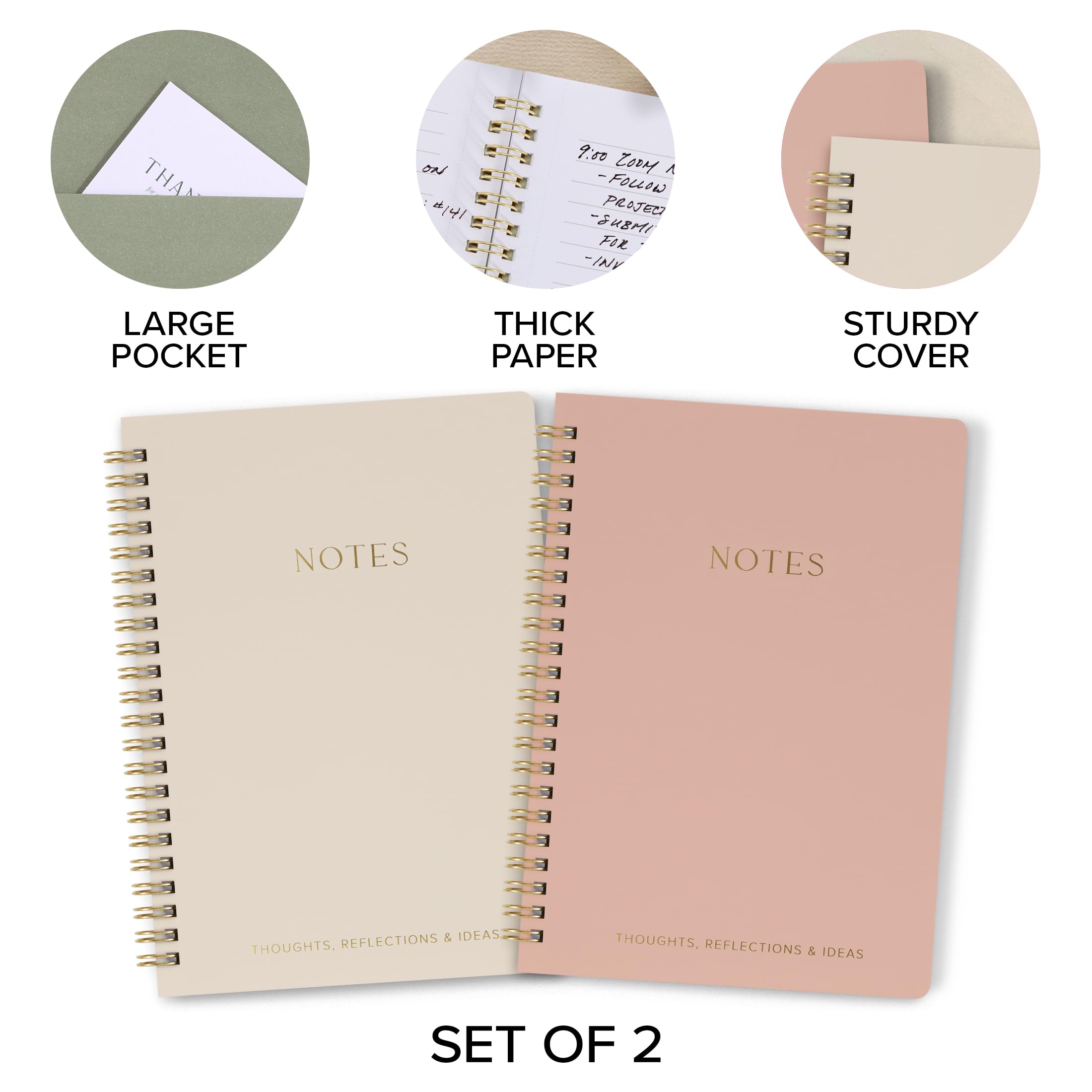 Aesthetic Spiral Notebook Set of 2 For Women and Men - Cute College Ruled 8x6 Bible Study Journal/Notebook with Pockets And Lined Pages - Perfect A5 Supplies to Stay Organized at Work or School