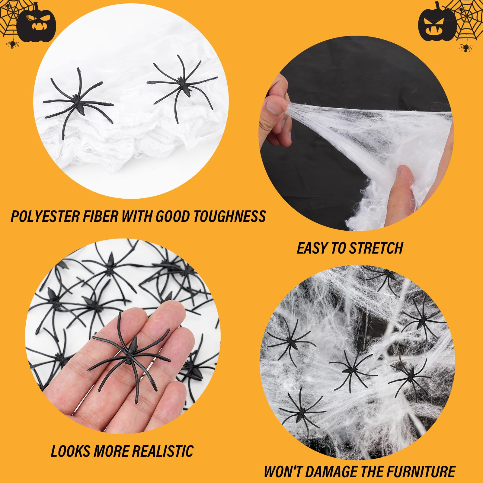 1400 Sqft Spider Webs Halloween Decorations, Super Stretchy Spider Webbing With 40 Fake Spiders, Large Spider Web for House Outdoor Indoor Garden Yard, Haunted Houses Prop, Scary Halloween Decorations