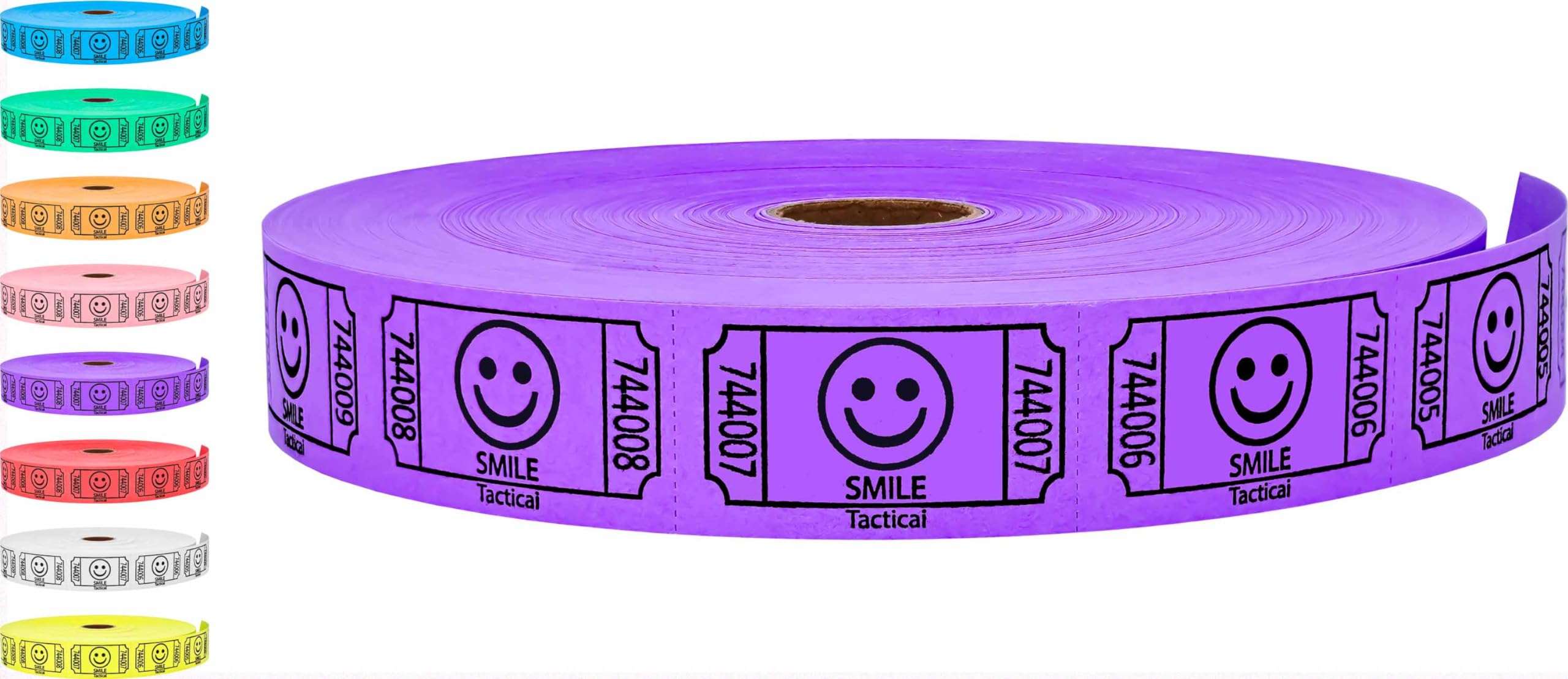 Tacticai 2000 Raffle Tickets, Smile, Blue (8 Color Selection), Single Roll, Ticket for Events, Entry, Class Reward, Fundraiser & Prizes