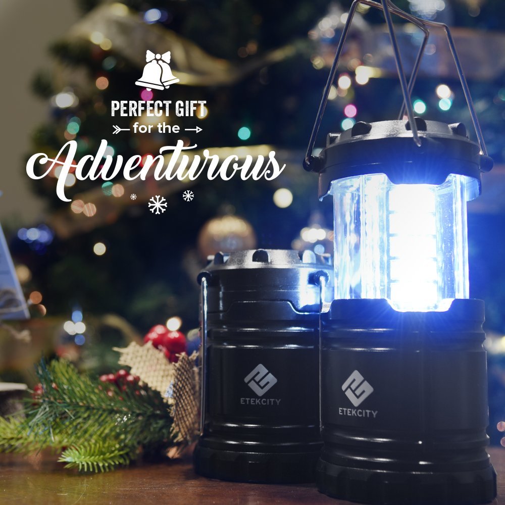 Etekcity Lantern Camping Essentials Lights, Led Flashlight for Power Outages, Survival Gear and Supplies for Emergency, Hurricane Preparedness Items , Battery Operated Lamp, 2 Pack, Black