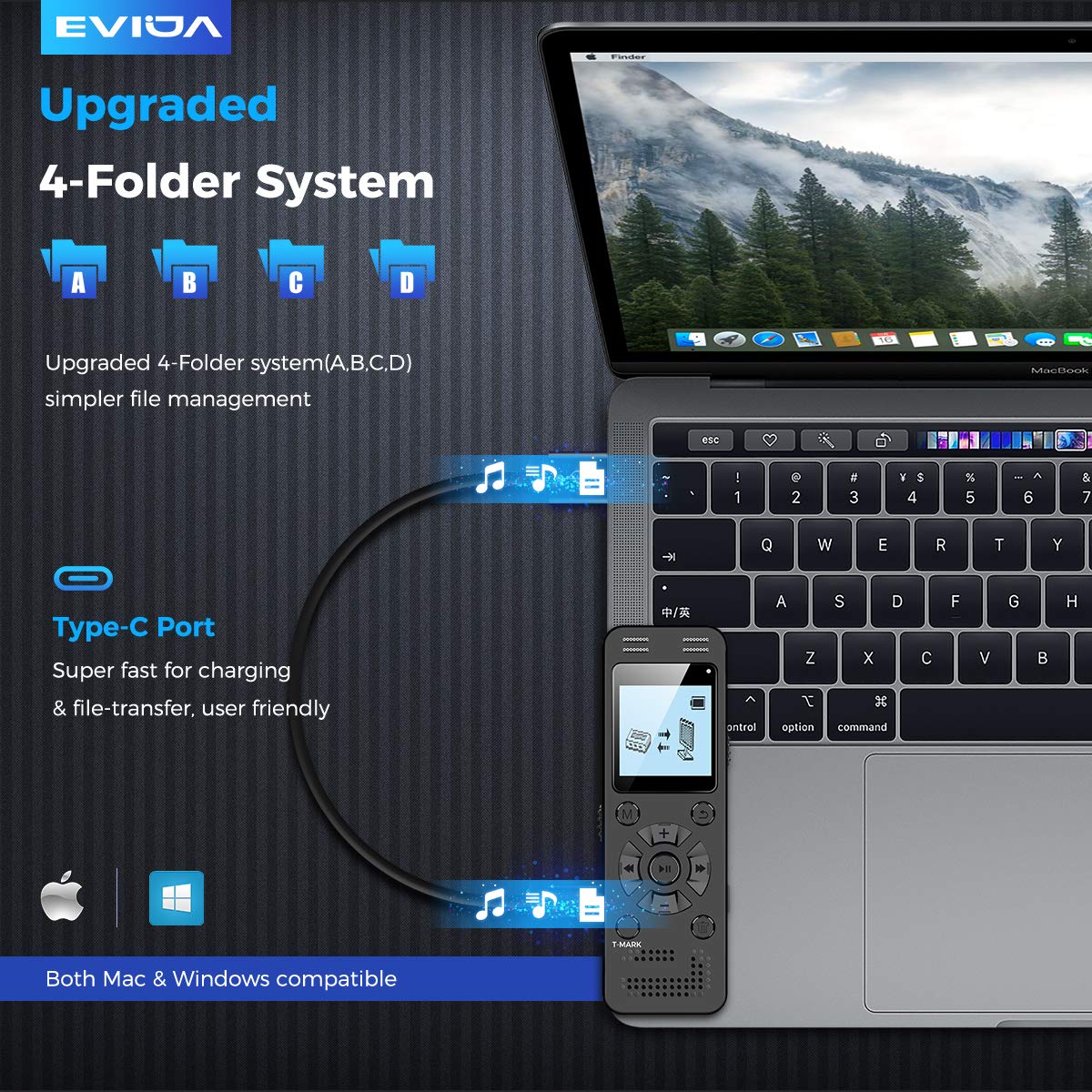 128GB Digital Voice Recorder for Lectures Meetings - EVIDA 9296 Hours Voice Activated Recording Device Audio Recorder with Playback,Password