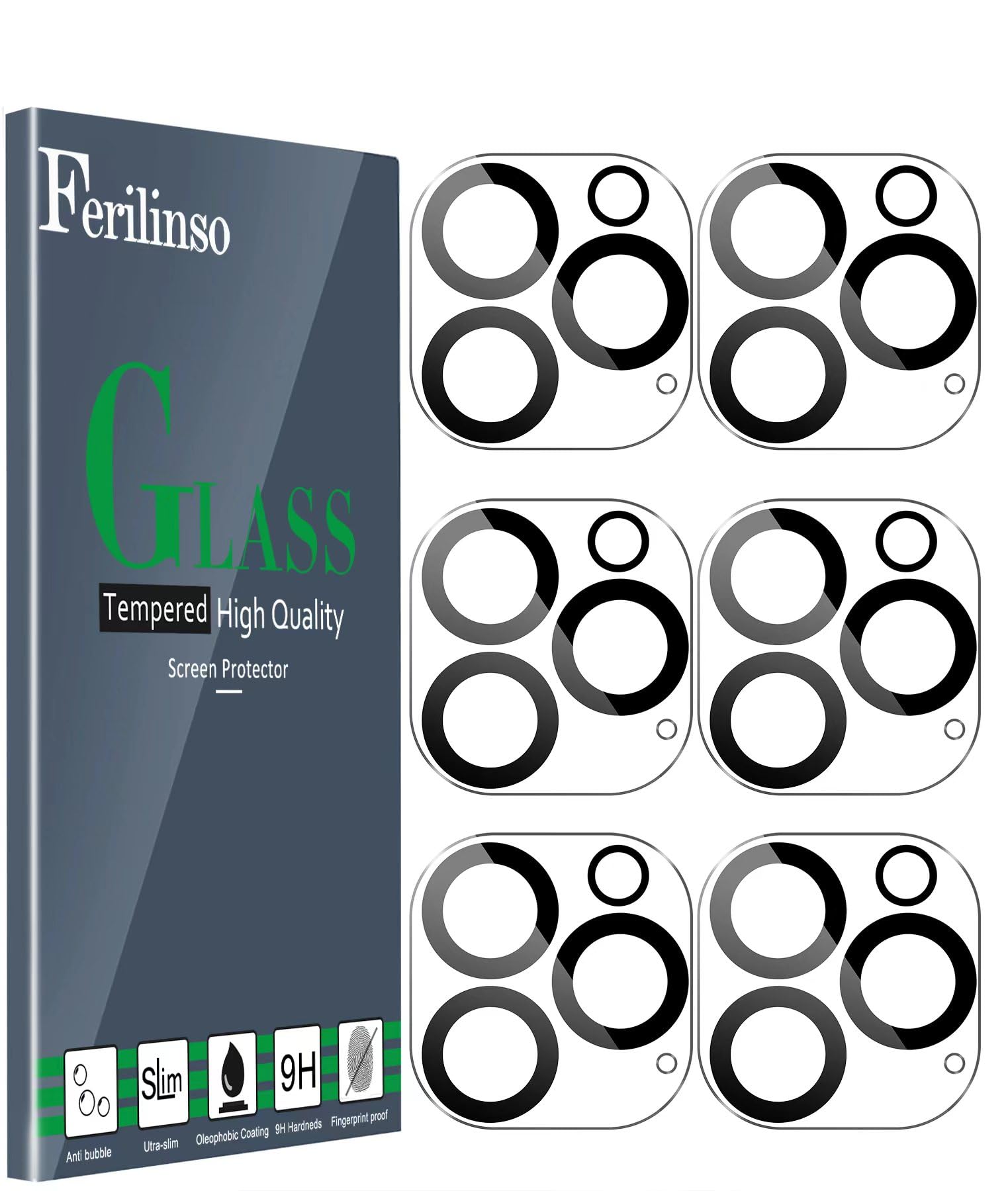 Ferilinso [6 Pack] Camera Lens Protector for iPhone 14 Pro Max iPhone 15 Pro Max iPhone 14 Pro iPhone 15 Pro Accessories camera screen Cover 9H Glass Unbreakable Protection Case Friendly