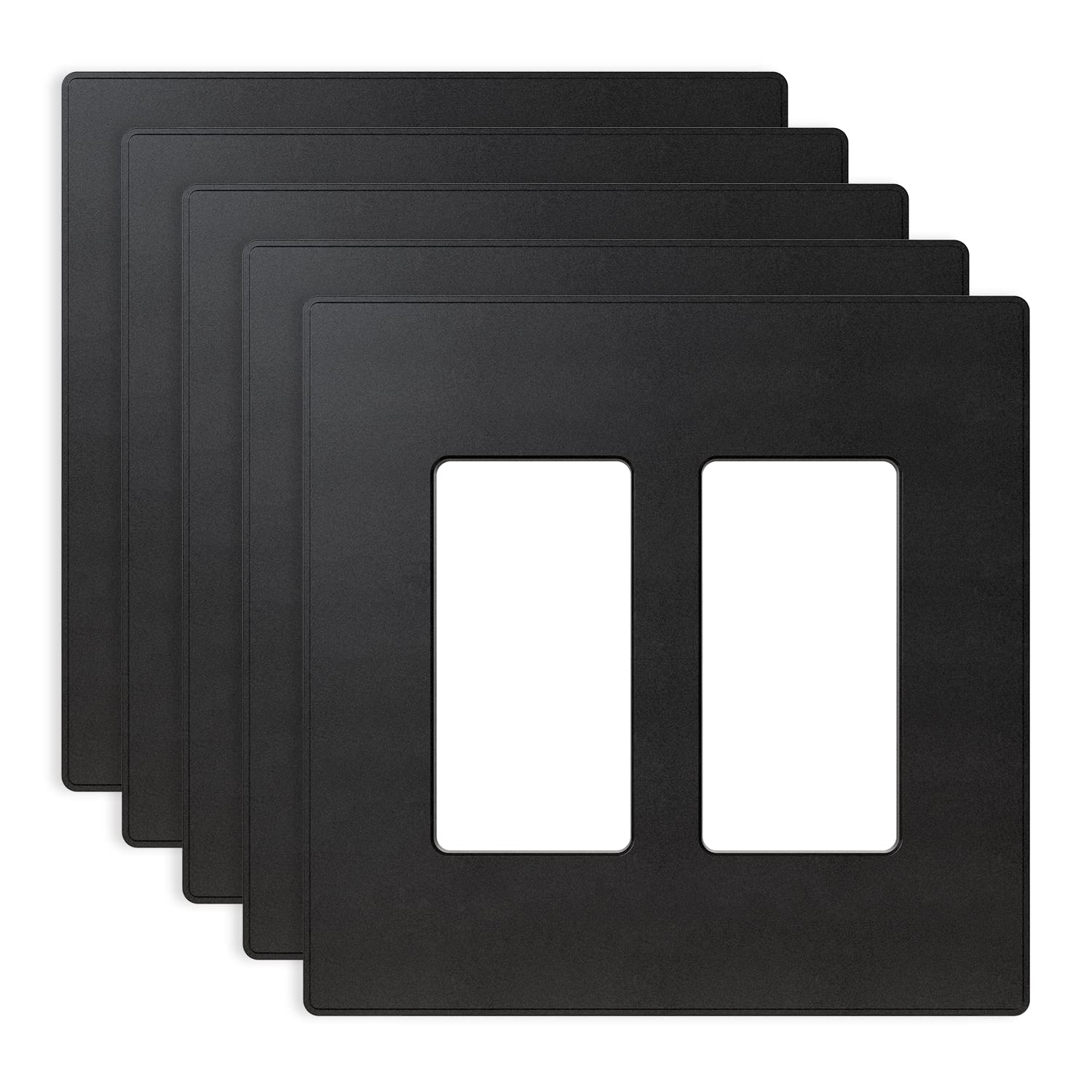 ELEGRP 2-Gang Screwless Decorative Wall Plates, Mid-Size 4.88" height x 4.94" length Unbreakable Thermoplastic Faceplate Cover for Decorator Receptacle Outlet & Switch, UL Listed (5 Pack, Matte White)