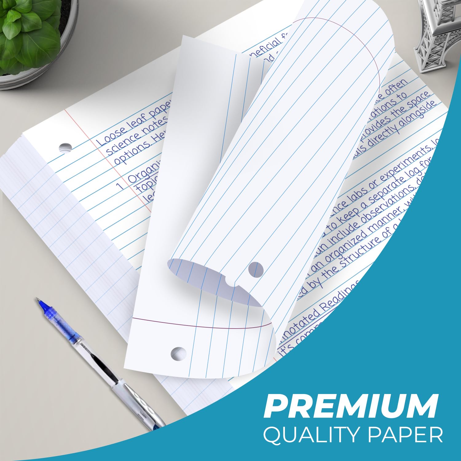 Rosmonde Loose Leaf Paper, 450 Sheets, 3 Pack, 56 gsm Wide Ruled Sheets, 8" x 10.5", Bulk Notebook Paper, 3 Hole Punched, 150 Sheets/Pack, Wide Ruled Paper for Binders, Loose Leaf Office Paper, White