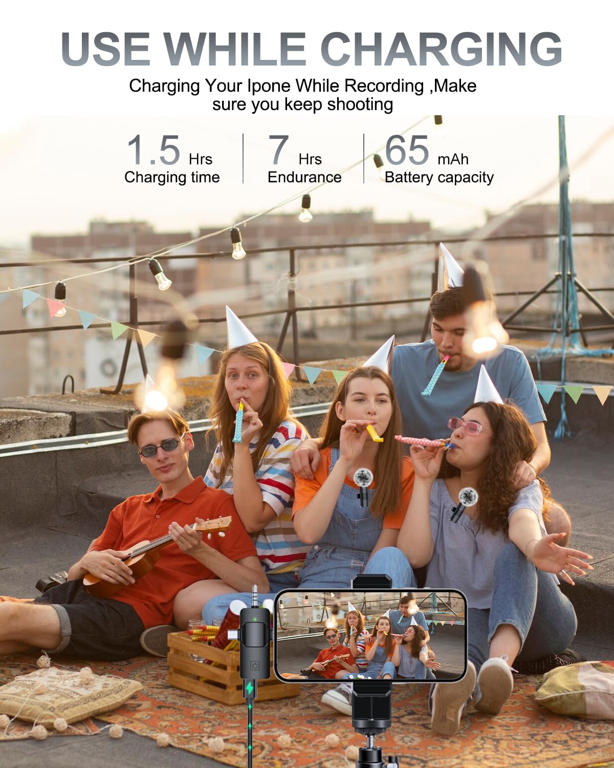 PQRQP 3 in 1 Professional Wireless Lavalier Microphone for iPhone, Android, Camera, Wireless Microphones, Mini Microphone, Crystal Clear Sound Quality for Recording, Live Streaming, YouTube, TikTok