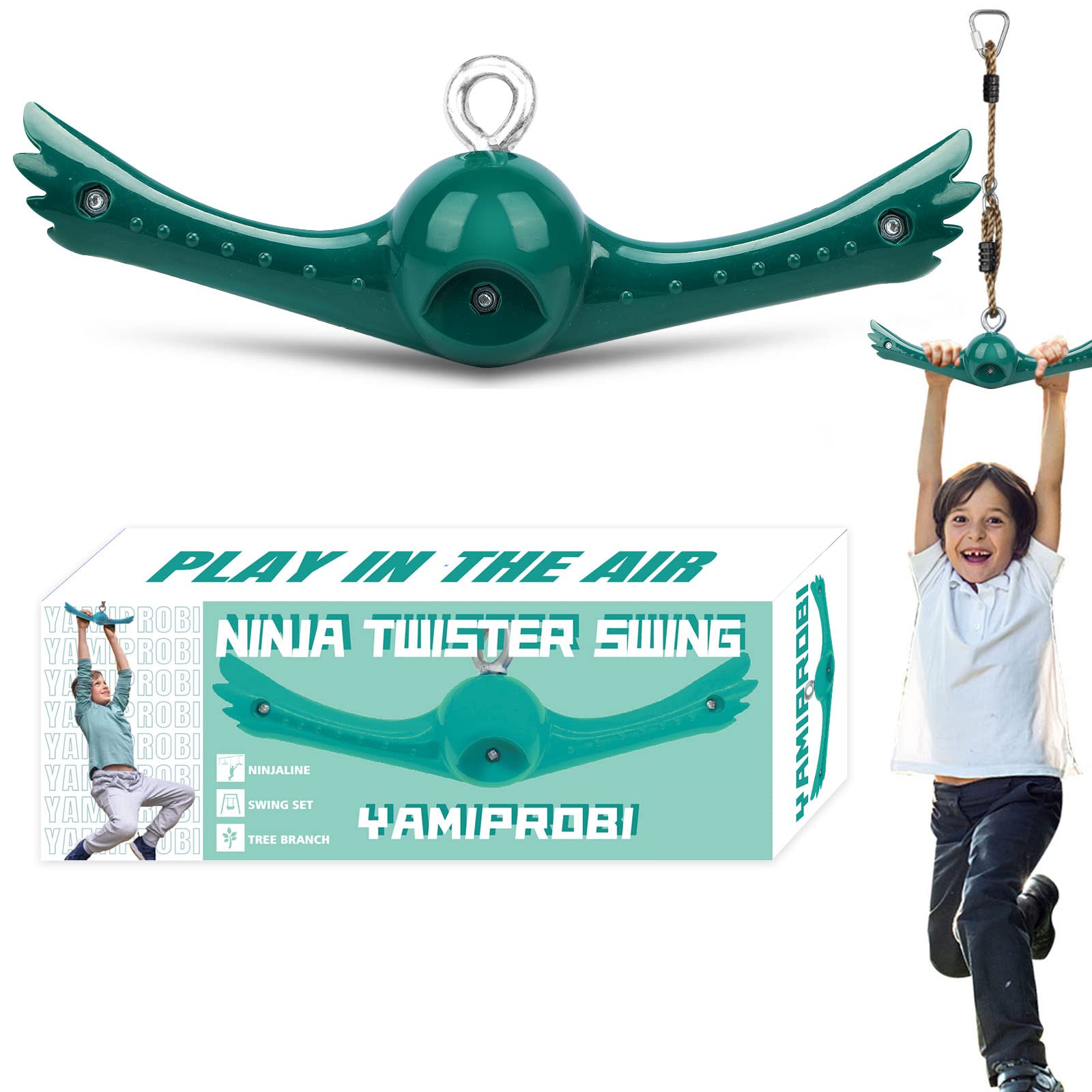 YAMIPROBI Ninja-Twister Swing Spins Set: Slackline Attachments - 360° Handle Twist-Spin Flips Toy Activate Ninja Powers Warrior Accessories Kids Hang Toys for Playground Backyard Blue