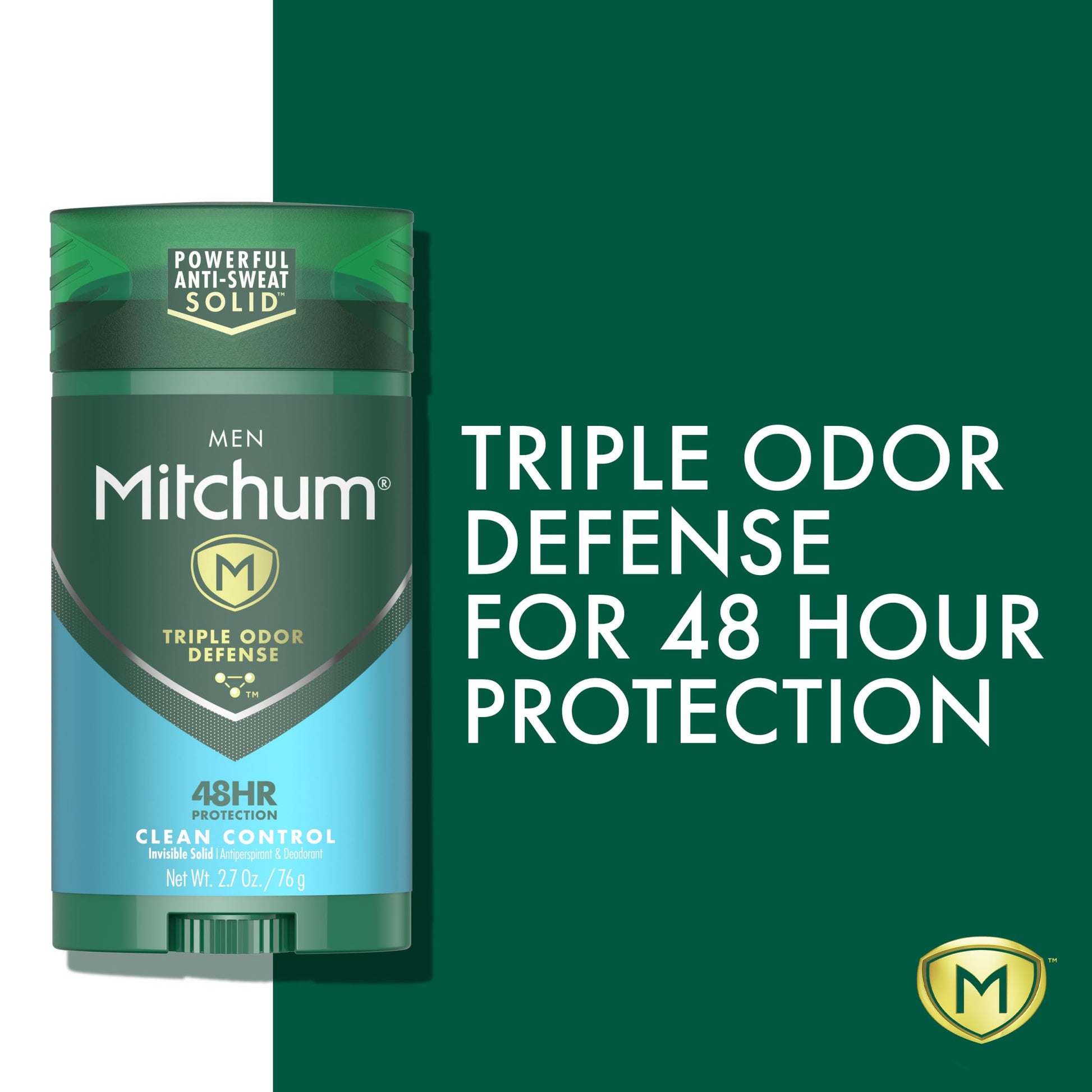 Mitchum Men's Deodorant, Antiperspirant Stick, Triple Odor Defense Invisible Solid, 48 Hr Protection, Dermatologist Tested, Clean Control, 2.7 Oz