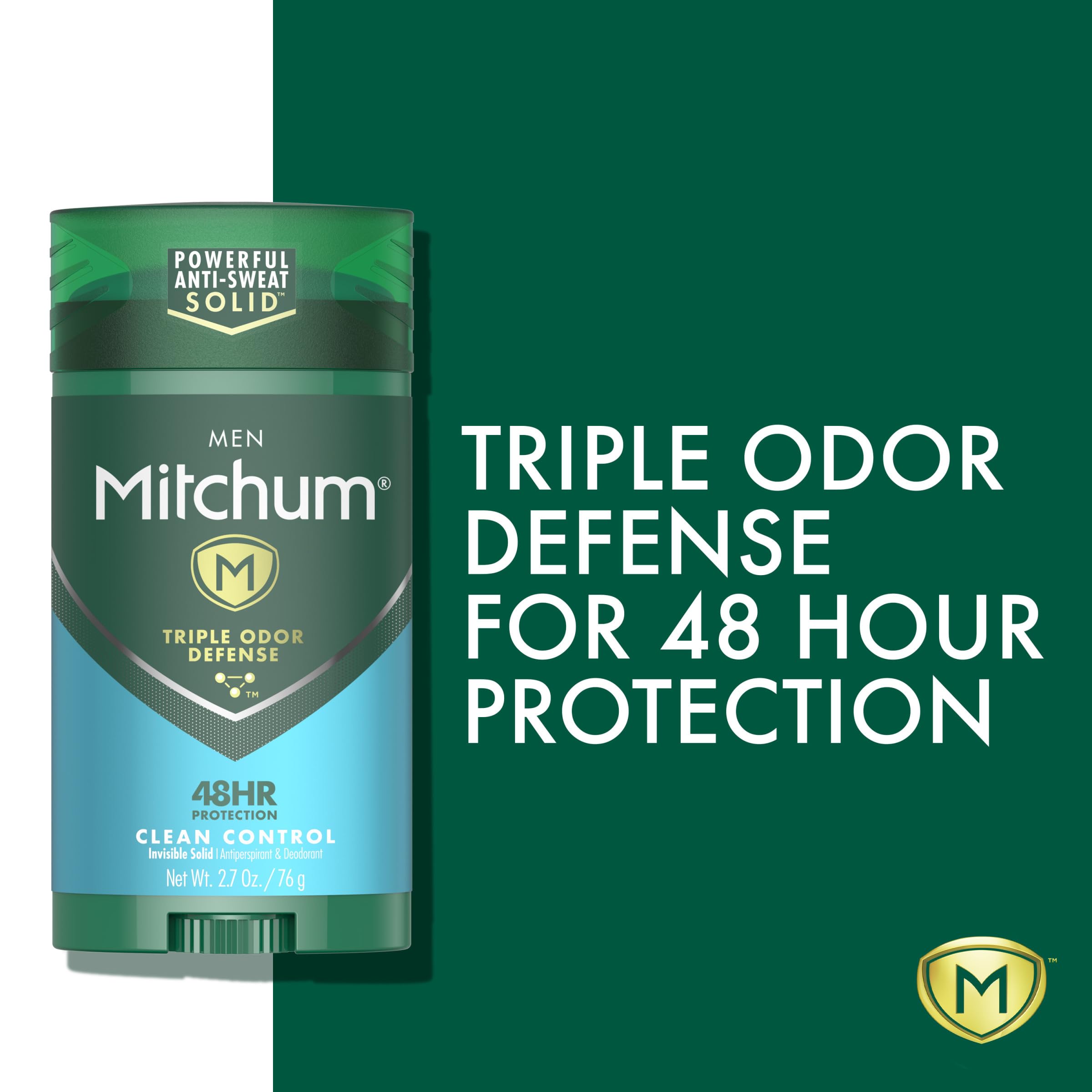 Mitchum Men's Deodorant, Antiperspirant Stick, Triple Odor Defense Invisible Solid, 48 Hr Protection, Dermatologist Tested, Clean Control, 2.7 Oz