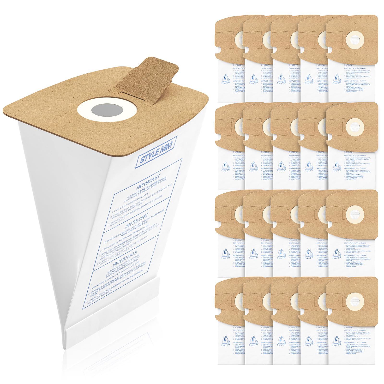 عبوات أكياس مكنسة كهربائية طراز MM مكونة من 20 قطعة متوافقة مع مكانس Eureka Mighty Mite من سلسلة 3670 و 3680 الكهربائية الأسطوانية، تحل محل الأجزاء رقم 60295، 60295A، 60295B 60295C، 60296 و 60297A