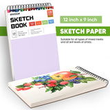 Soucolor 9" x 12" Sketch Book, 1-Pack 100 Sheets Spiral Bound Art Sketchbook, (68lb/100gsm) Acid Free Artist Drawing Book Paper Painting Sketching Pad for Kids Students Adults Beginners