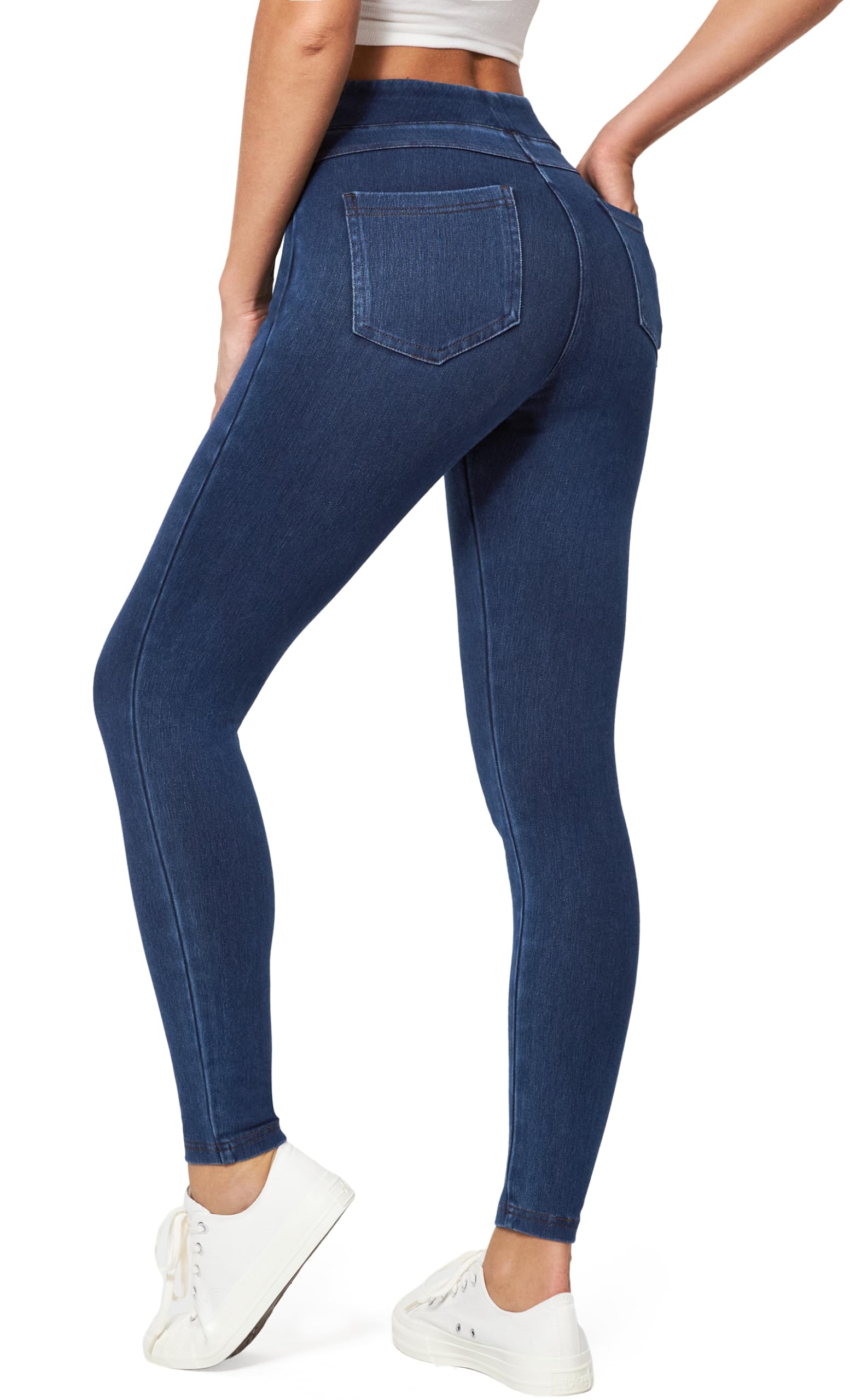 IUGA Stretchy Jeans for Women High Waist Jeggings Tummy Control Skinny Jeans Pull on Leggings with Pockets Trendy Casual(Dark Blue, Medium)