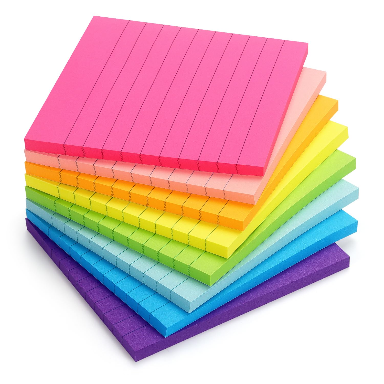 6 Pads Lined Sticky Notes 3x3 Sticky Notes with Lines Self-Stick Note Pads 6 Bright Multi Colors,100 Sheet/Pad