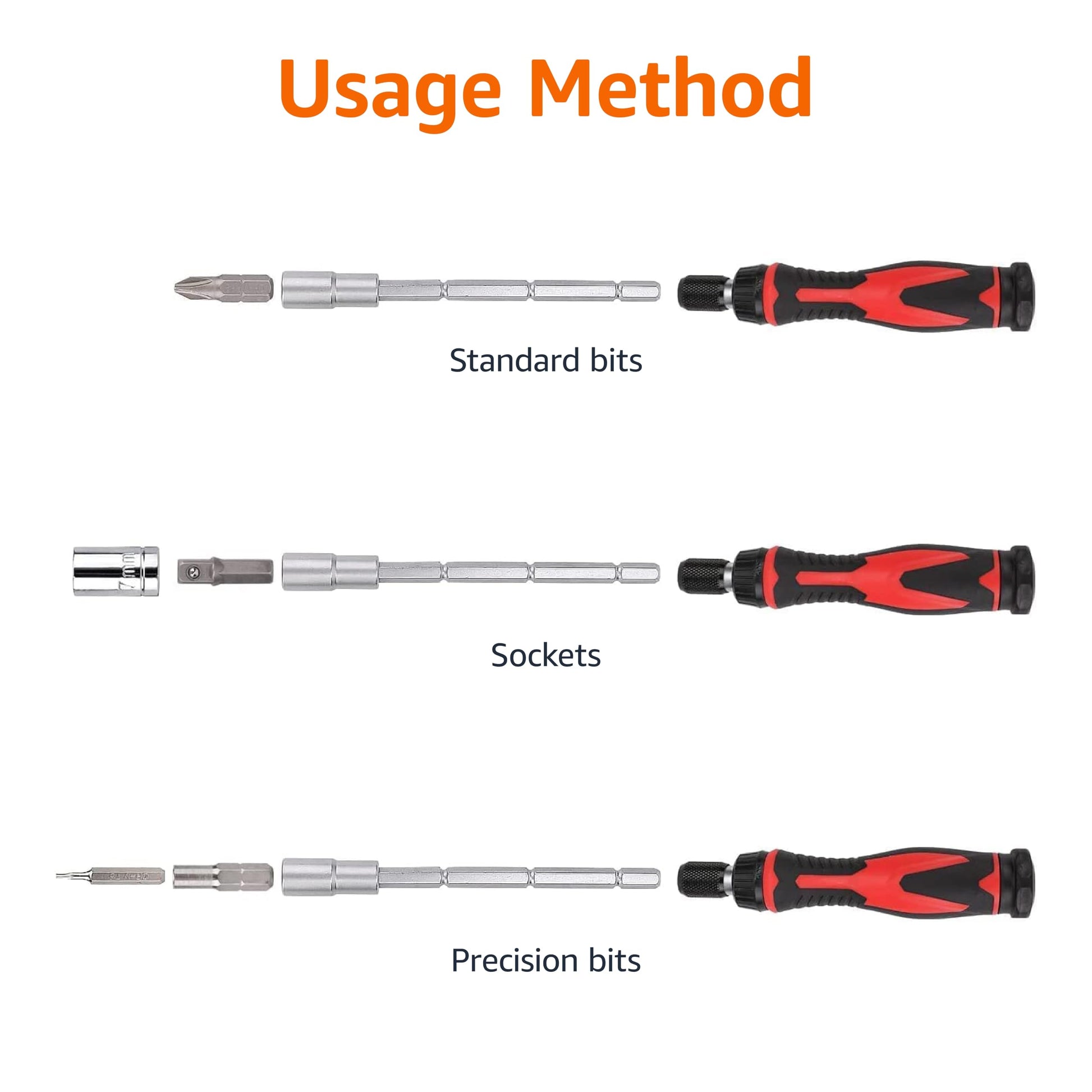 Amazon Basics Magnetic Ratcheting Wrench and Electronics Precision Screwdriver Set, 73 count (Pack of 1), Black/Red/Silver