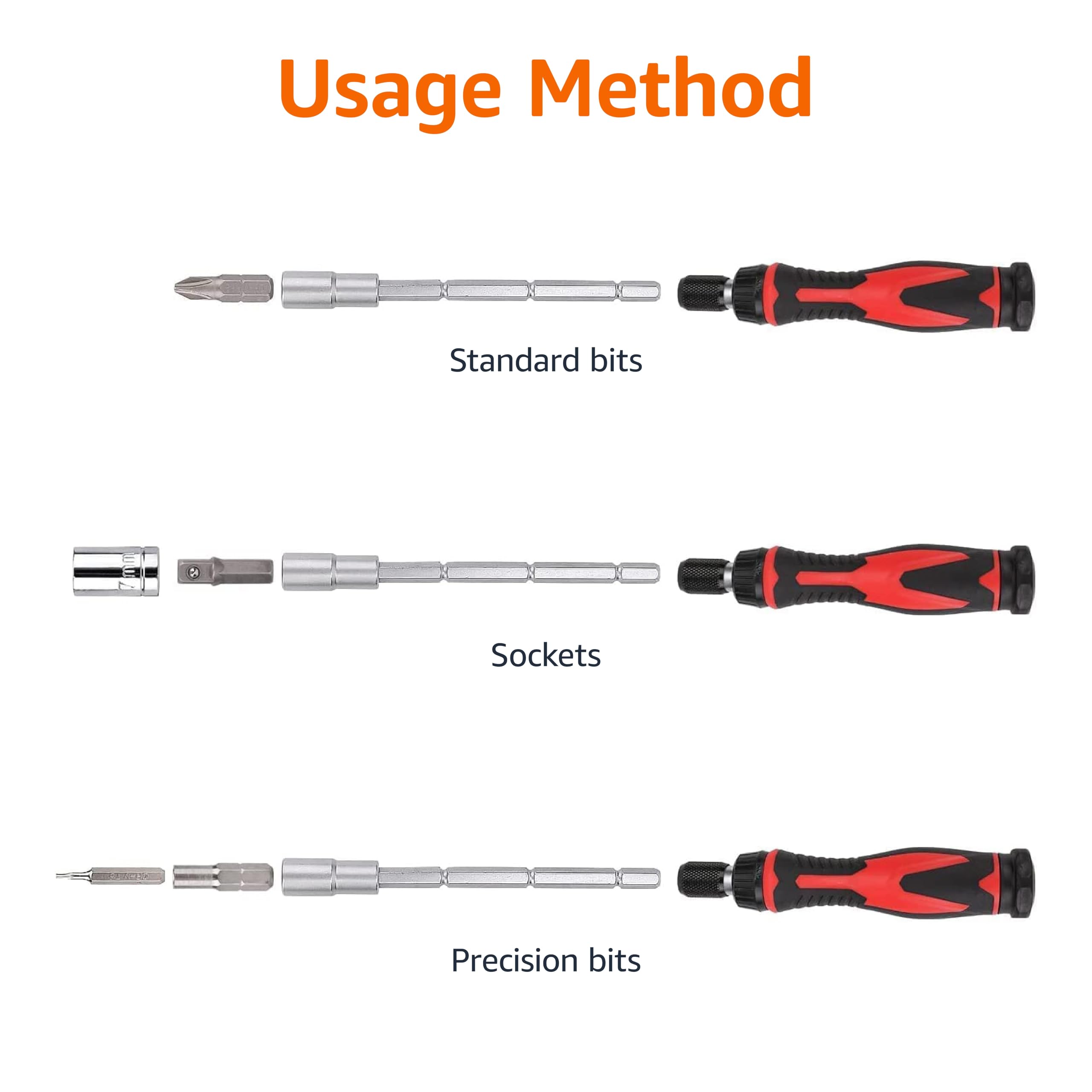Amazon Basics Magnetic Ratcheting Wrench and Electronics Precision Screwdriver Set, 73 count (Pack of 1), Black/Red/Silver