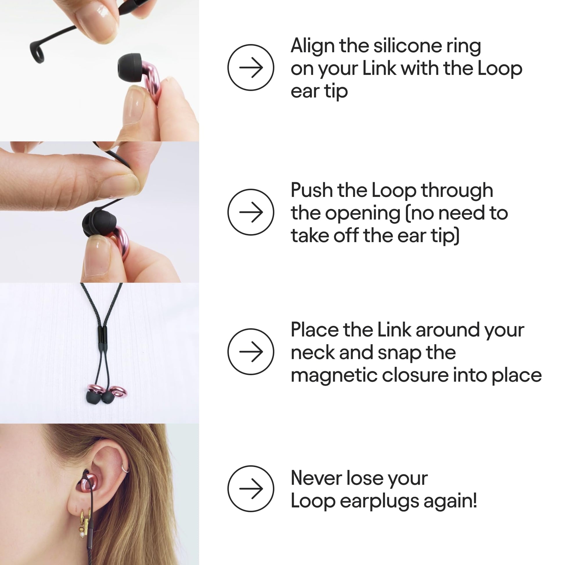 Loop Official Connector Cord For Loop Earplugs - Magnetic Tug-Resistant Safety Cord - Charcoal