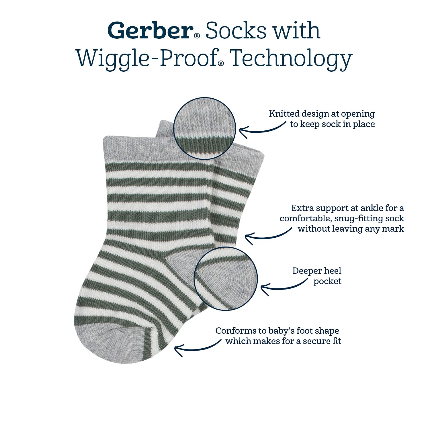 Gerber Baby 6-Pair Sock, White, 0-3 Months