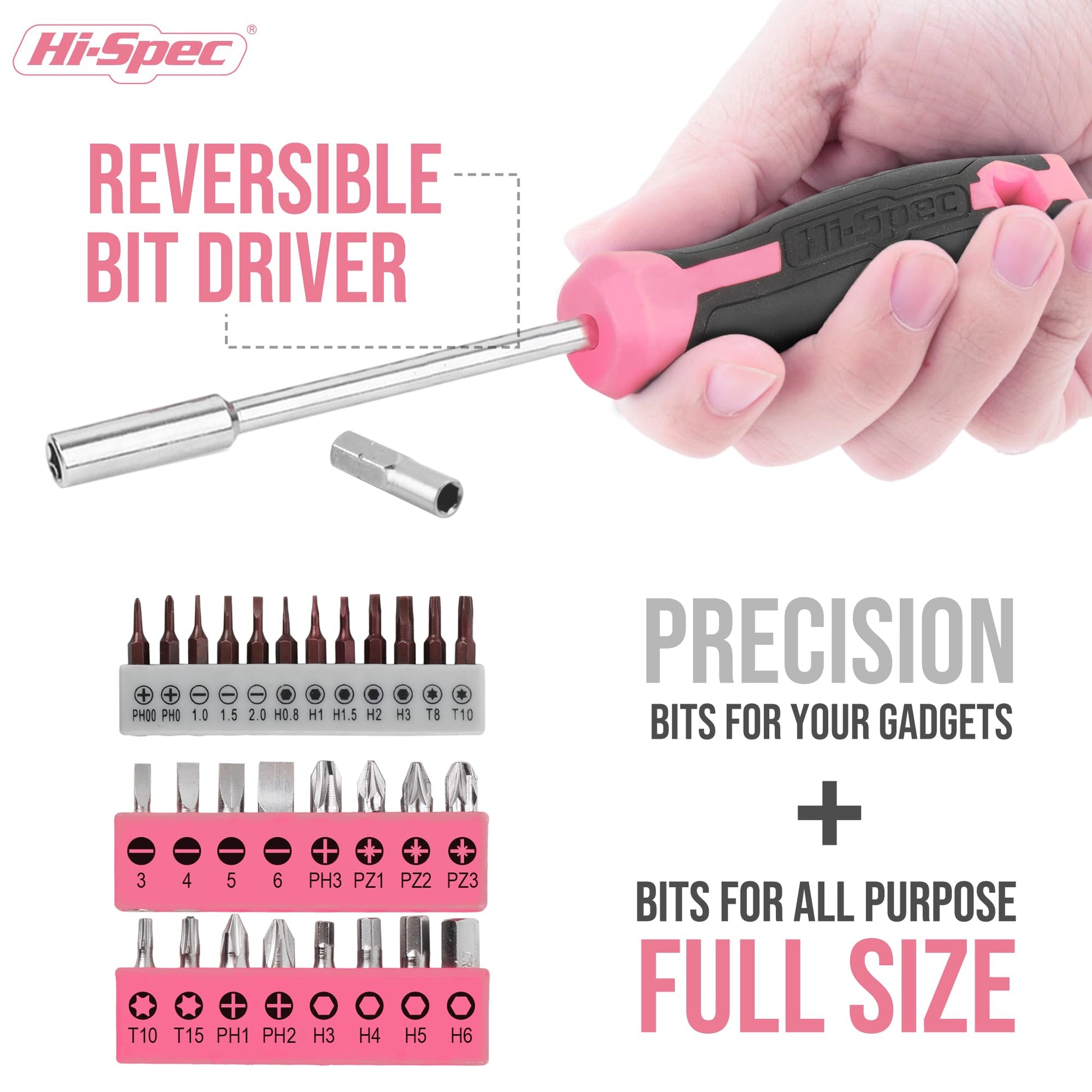 Hi-Spec 42pc Small Tool Box Set for Women. Home, Office and College Dorm Household DIY Screwdriver Toolkit of Starter Basic Ladies Pink Tools