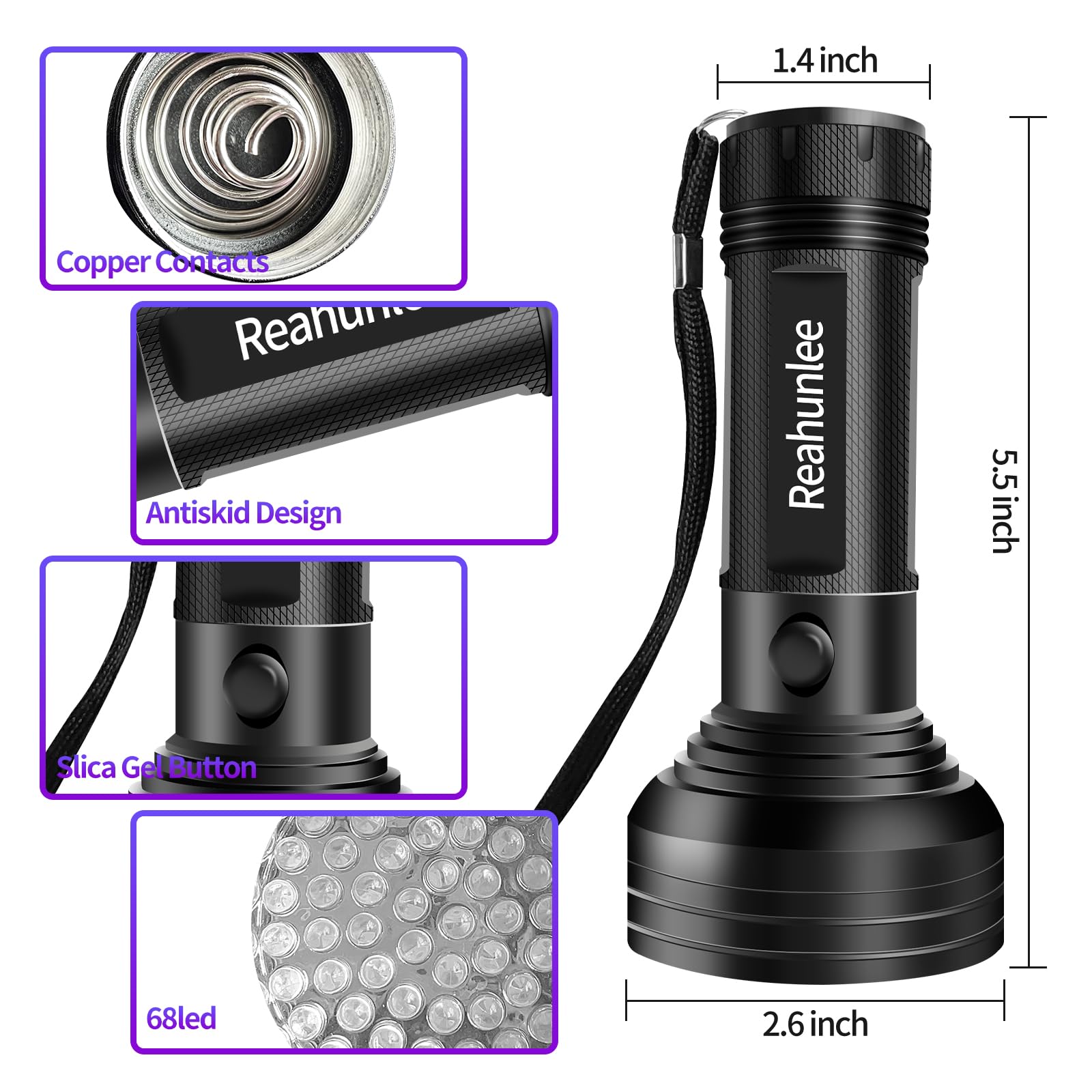 REALHUNLEE Air Conditioner UV Dye Leak Detector, Pro Auto Oil AC UV Dye Leak Test Detection Tool Kit 68 LED A/C UV Flashlight Detector with Protective Glasses