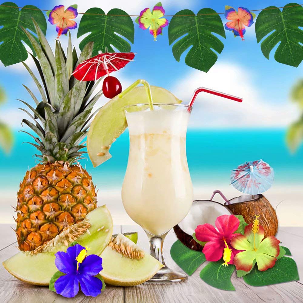 60Pcs Tropical Party Decorations Supplies Tropical Palm Leaves Hibiscus Flower Simulation Artificial Leaf for Hawaiian Luau Safari Party Jungle Beach Theme BBQ Birthday Parties Decorations Table Decor