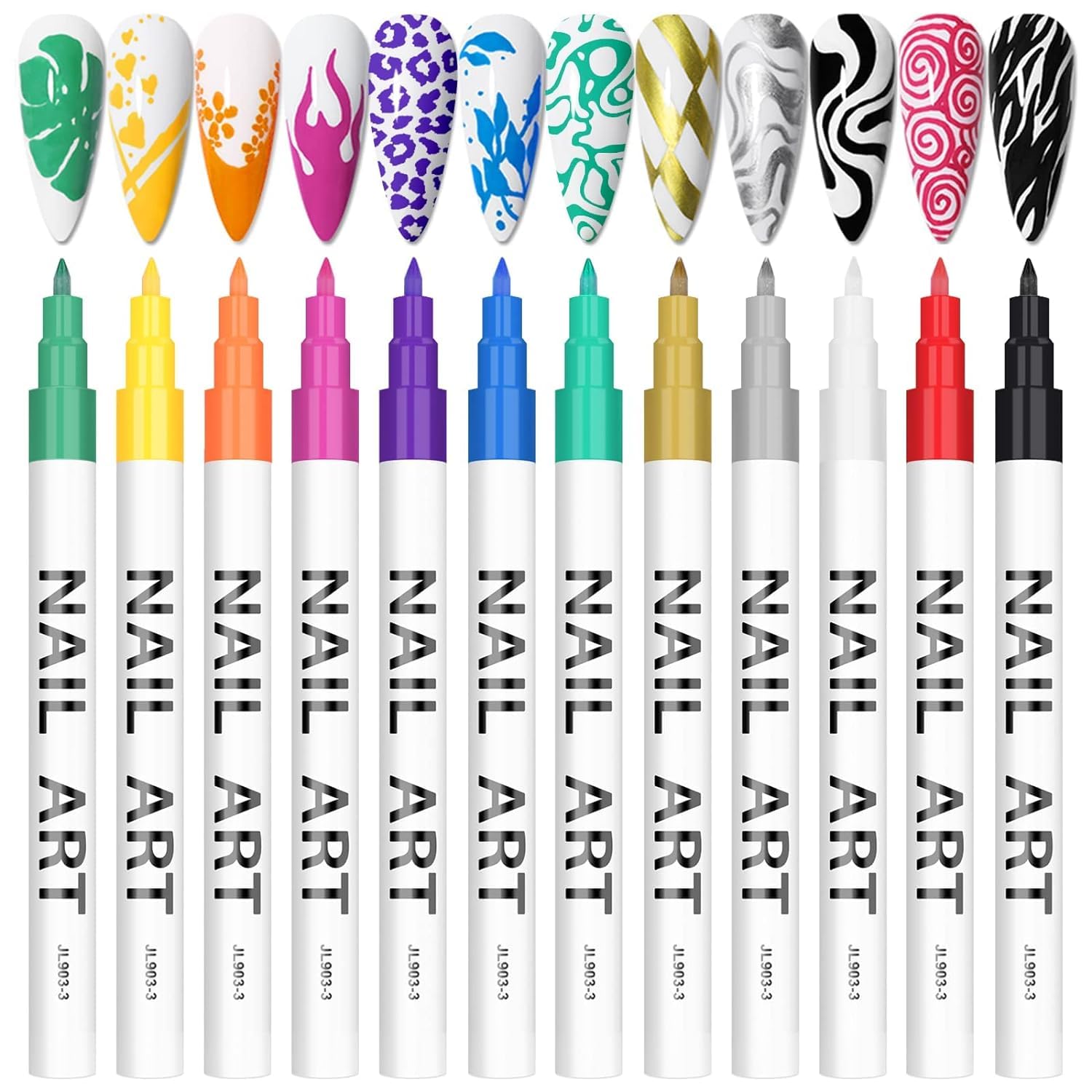 12 Farben 3D Nail Art Stifte Set, Kalolary Nagelstifte Nagelpunkt Graffiti Tupfenstift Zeichenmalerei Liner Pinsel für DIY Nail Art Beauty Verzieren Manikürewerkzeuge