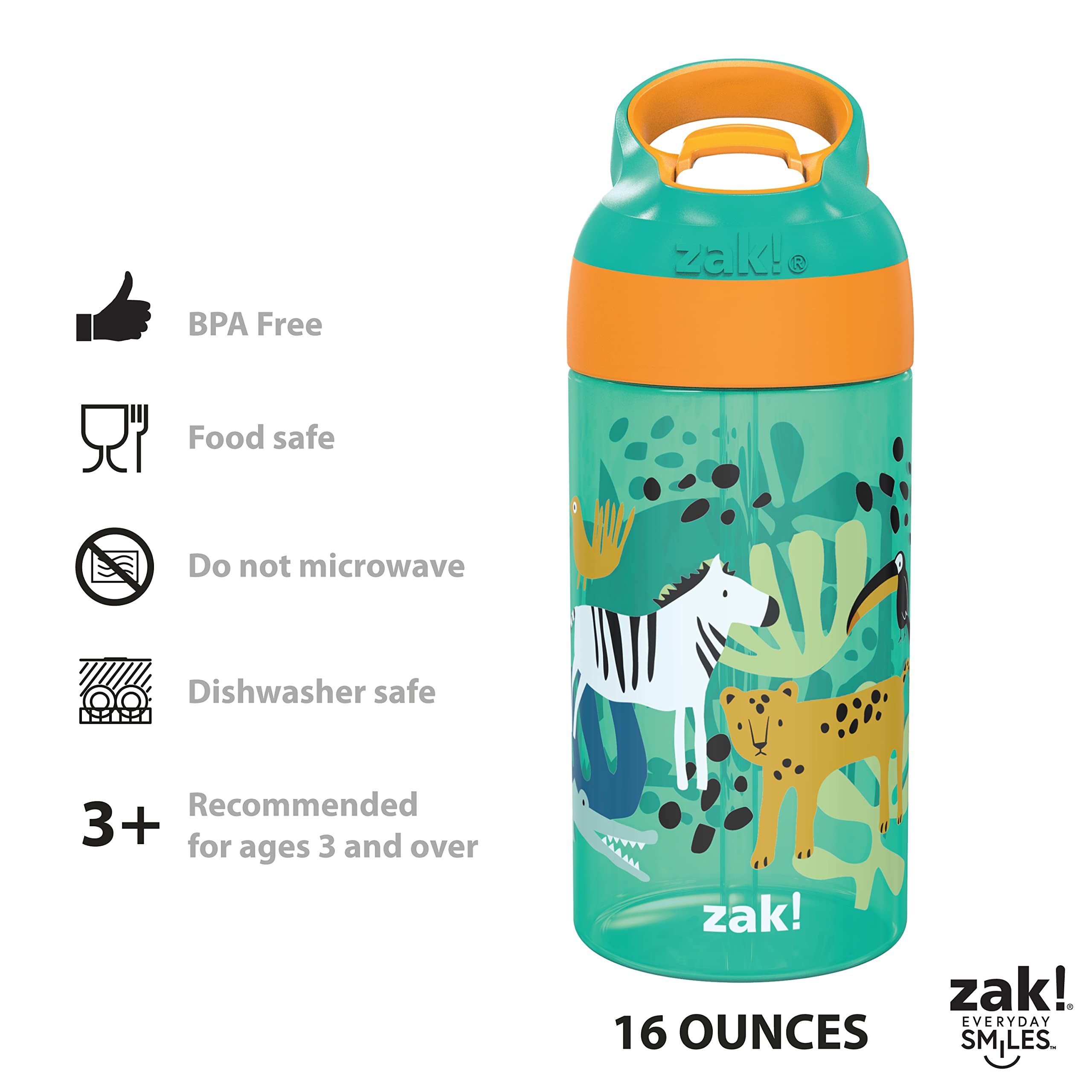 Zak Designs 16oz Riverside Kids Water Bottle with Spout Cover and Built-in Carrying Loop, Made of Durable Plastic, Leak-Proof Design for Travel (Unicorn & Shells, Pack of 2)