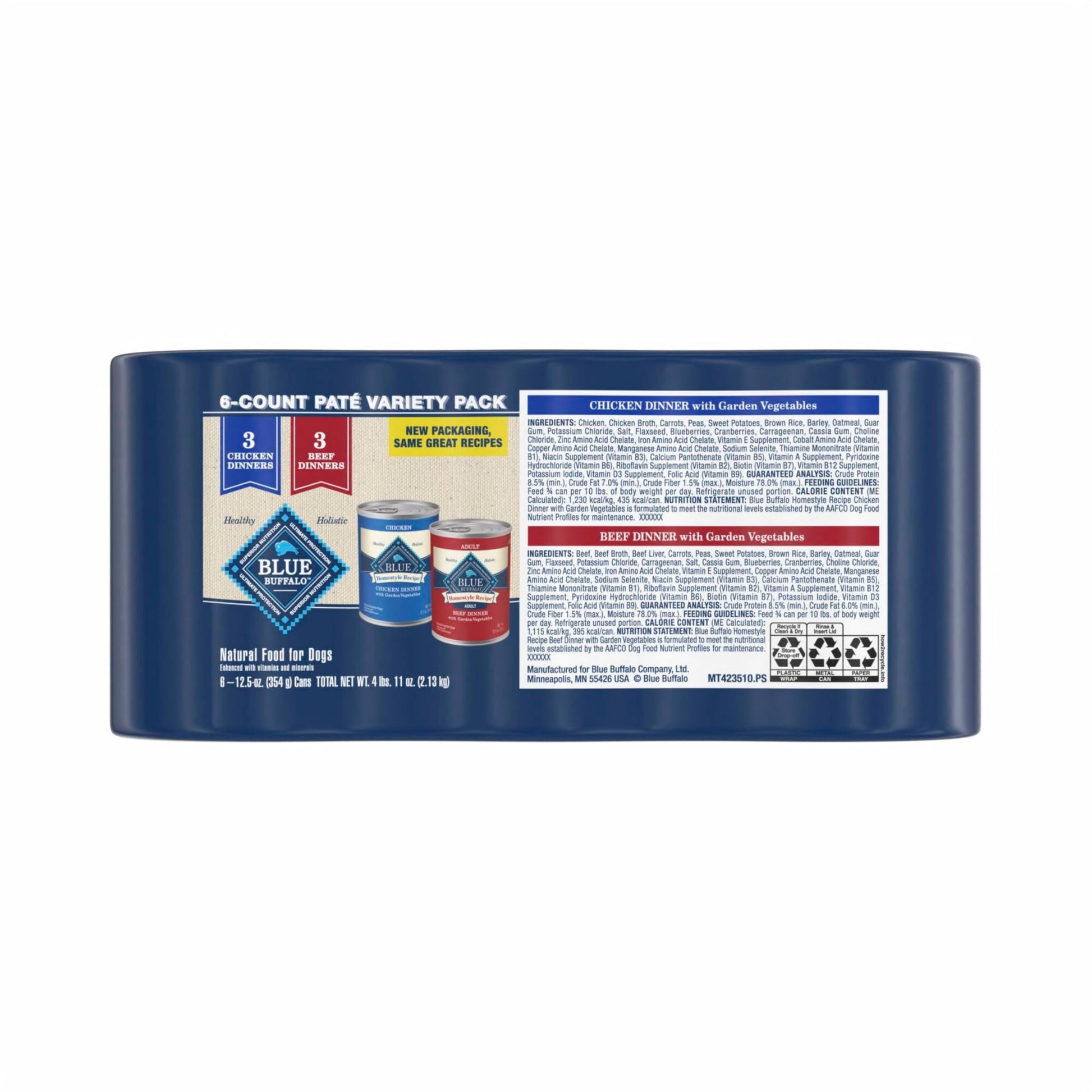 Blue Buffalo Homestyle Recipe Adult Wet Dog Food, Made with Natural Ingredients, Chicken and Beef Dinner Variety Pack, 12.5-oz Cans (6 Count, 3 of each)