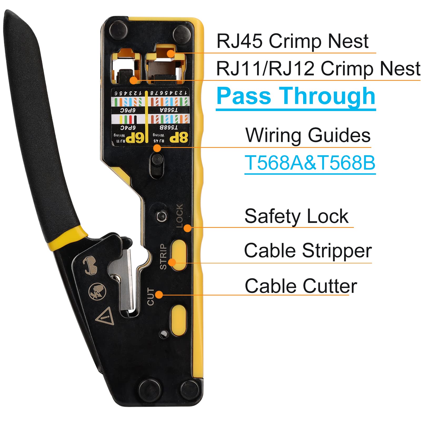 Solsop Pass Through RJ45 Crimp Tool Kit Ethernet Crimper CAT5 Cat5e Cat6 Crimping Tool Kit