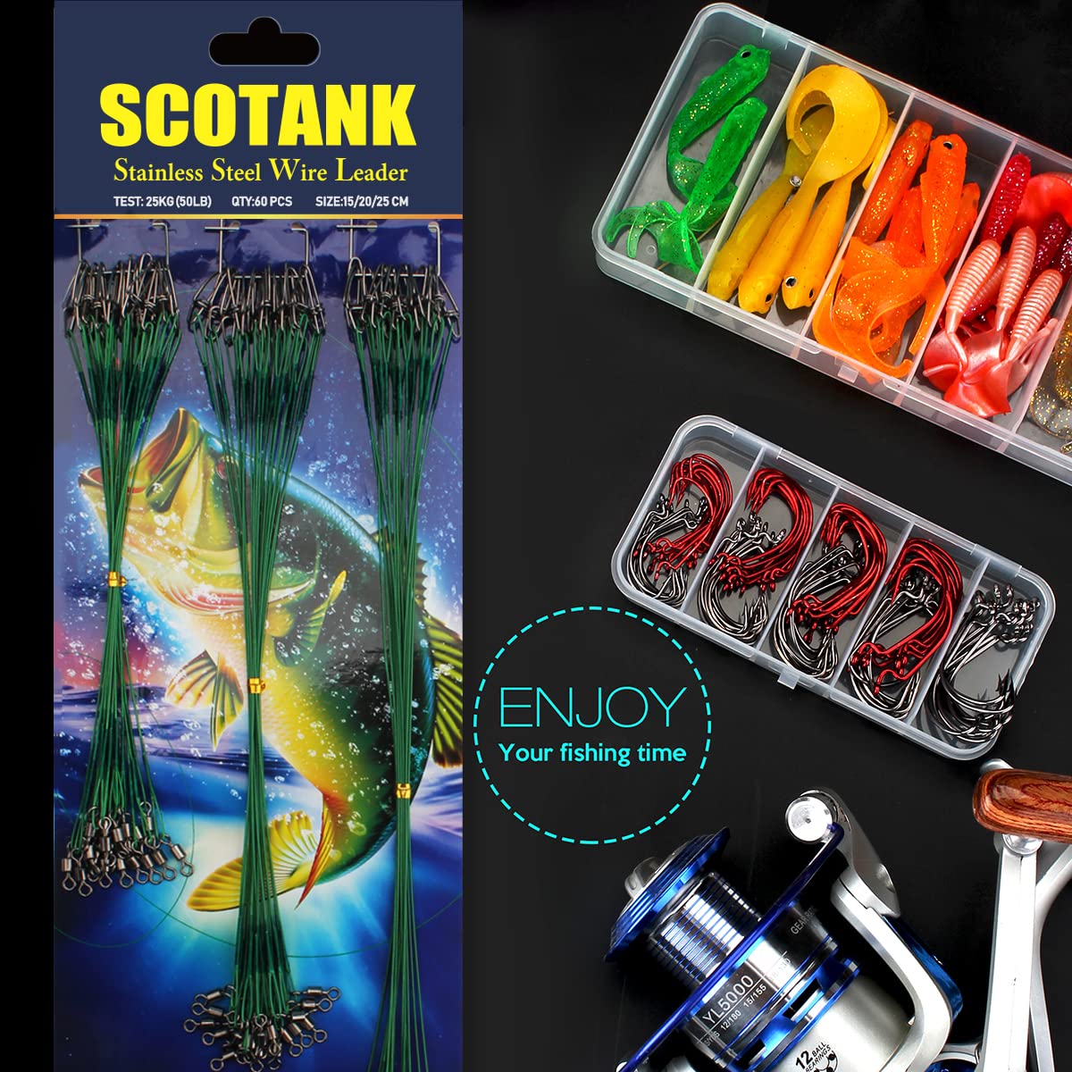 Fishing Leaders, Fishing Tackle, Fish Line, Stainless Steel Wire, Fish Gear Kit, with Swivels Snap Connect, for Lures Bait Rig Or Hooks Green (3 Size Test 40 Lb)